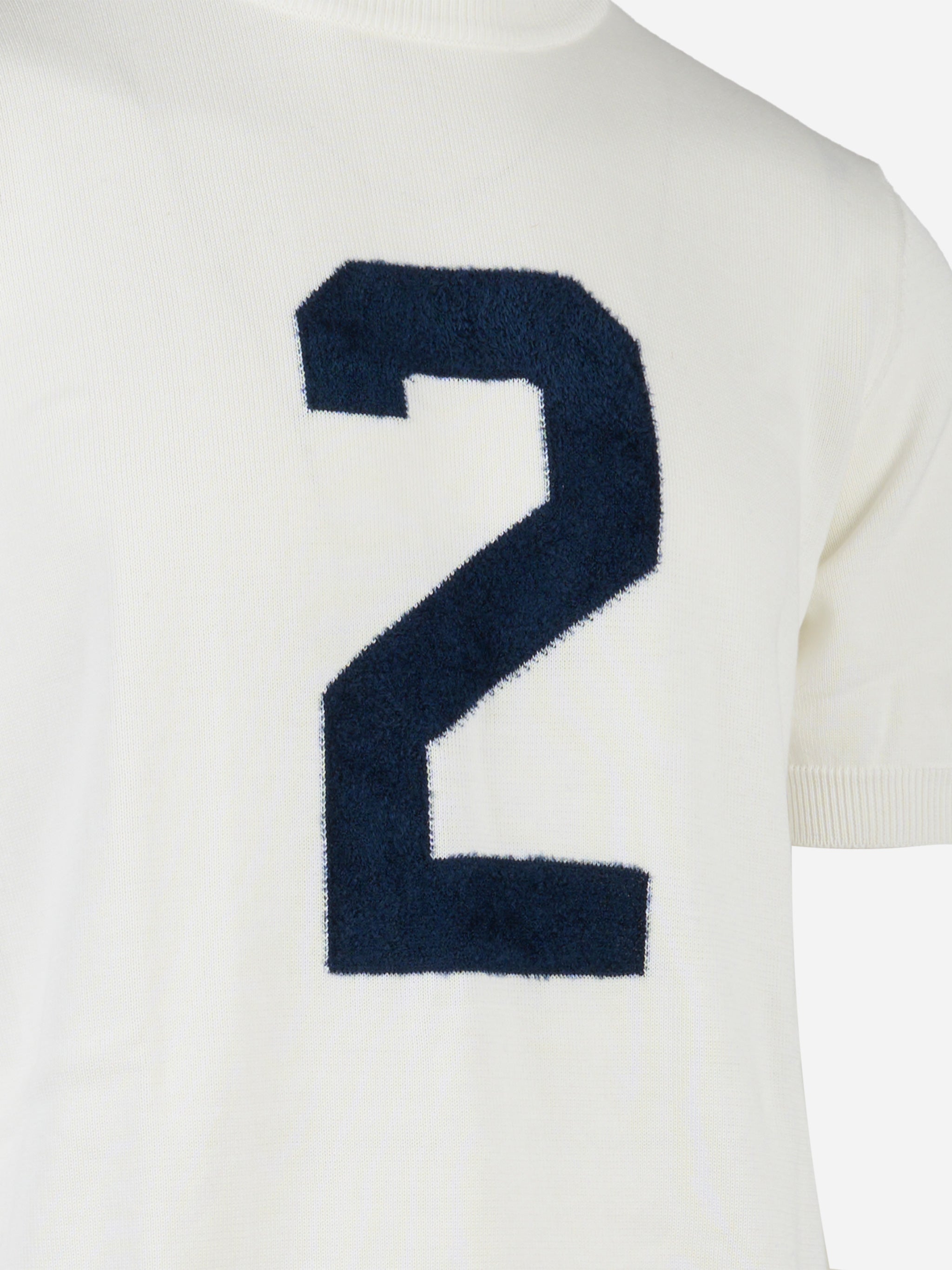 Maglia manica corta con intarsio in ciniglia Bianco