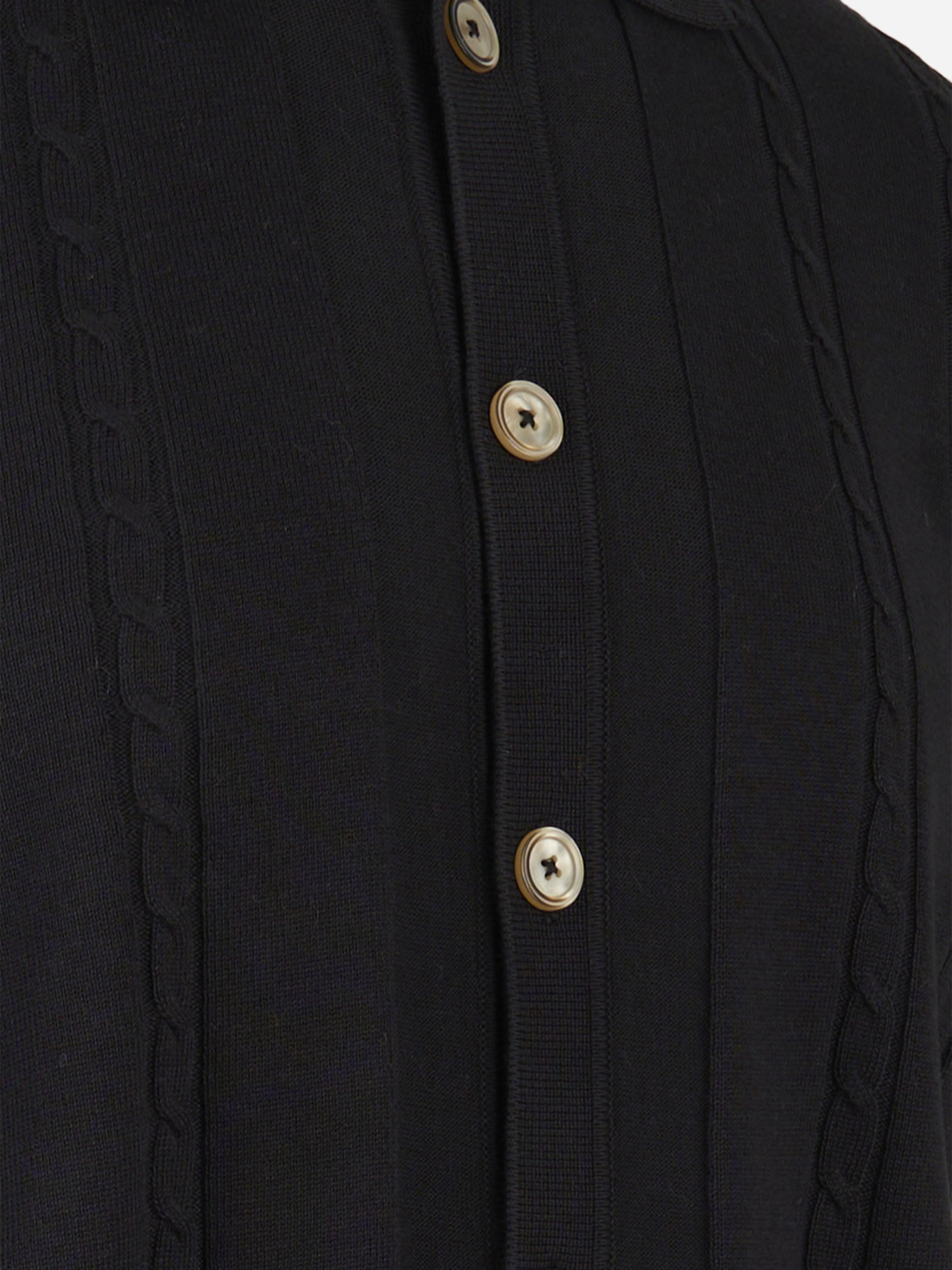 Cardigan manica corta in cotone con motivo a treccia Nero