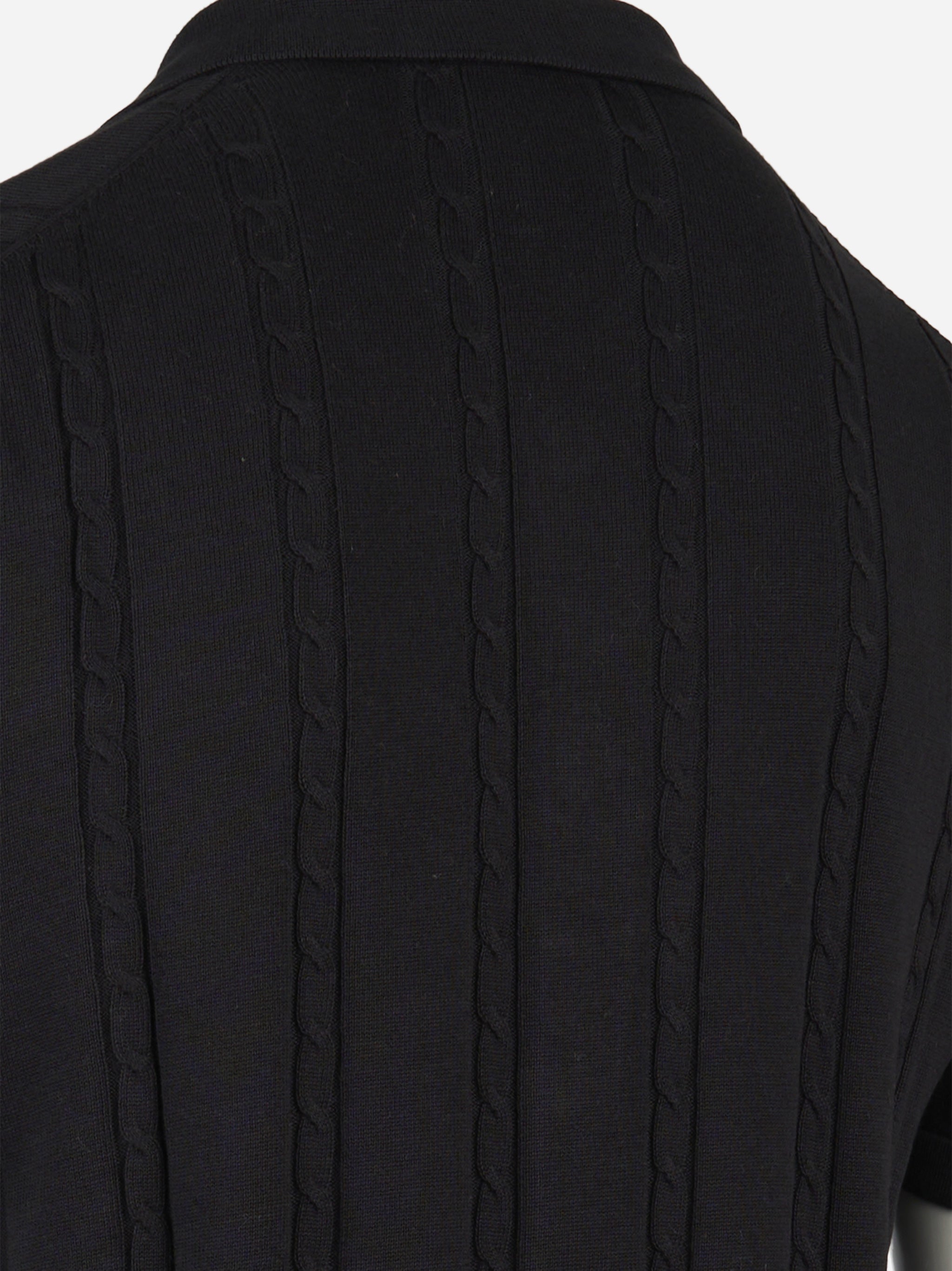 Cardigan manica corta in cotone con motivo a treccia Nero