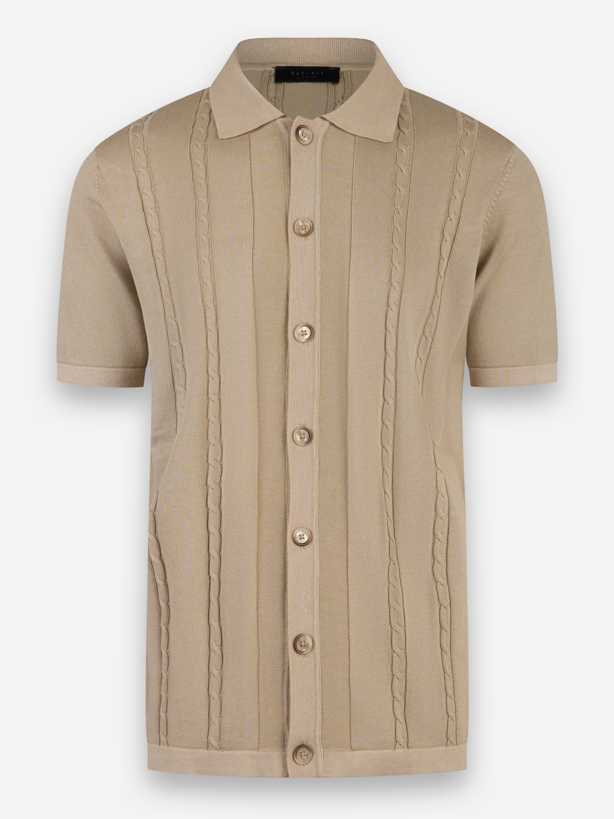 Cardigan manica corta in cotone con motivo a treccia Beige
