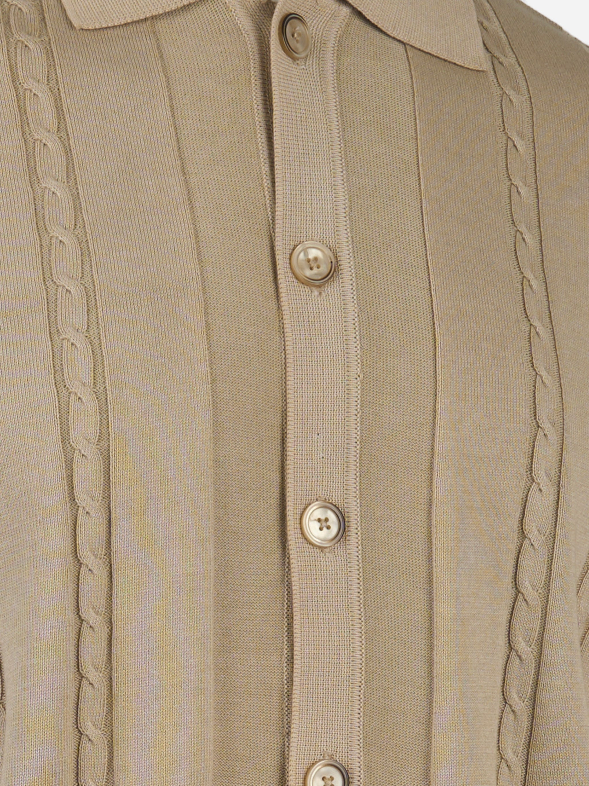 Cardigan manica corta in cotone con motivo a treccia Beige