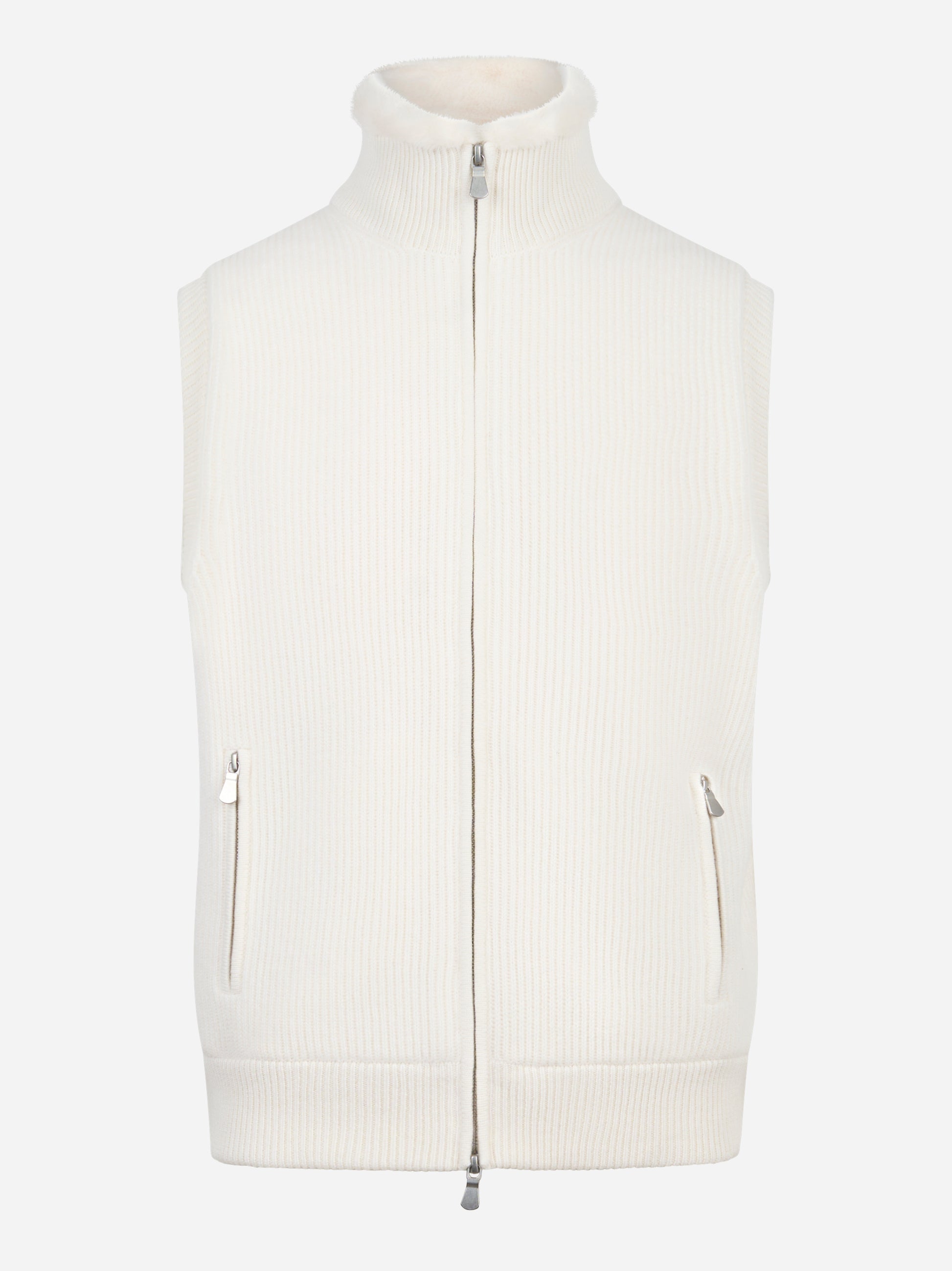 Gilet in cashmere con interno in ecofur bianco
