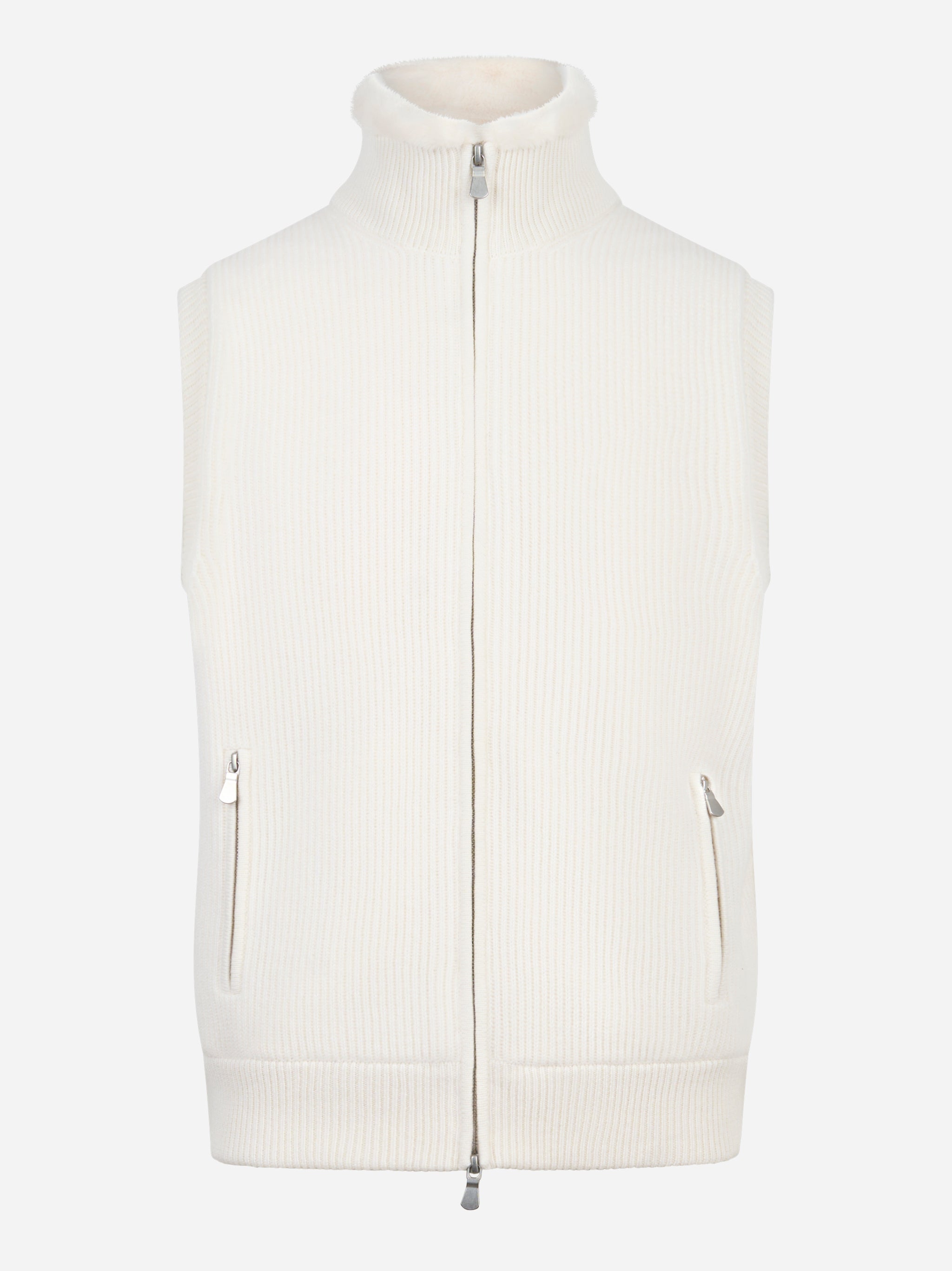 Gilet in cashmere con interno in ecofur bianco