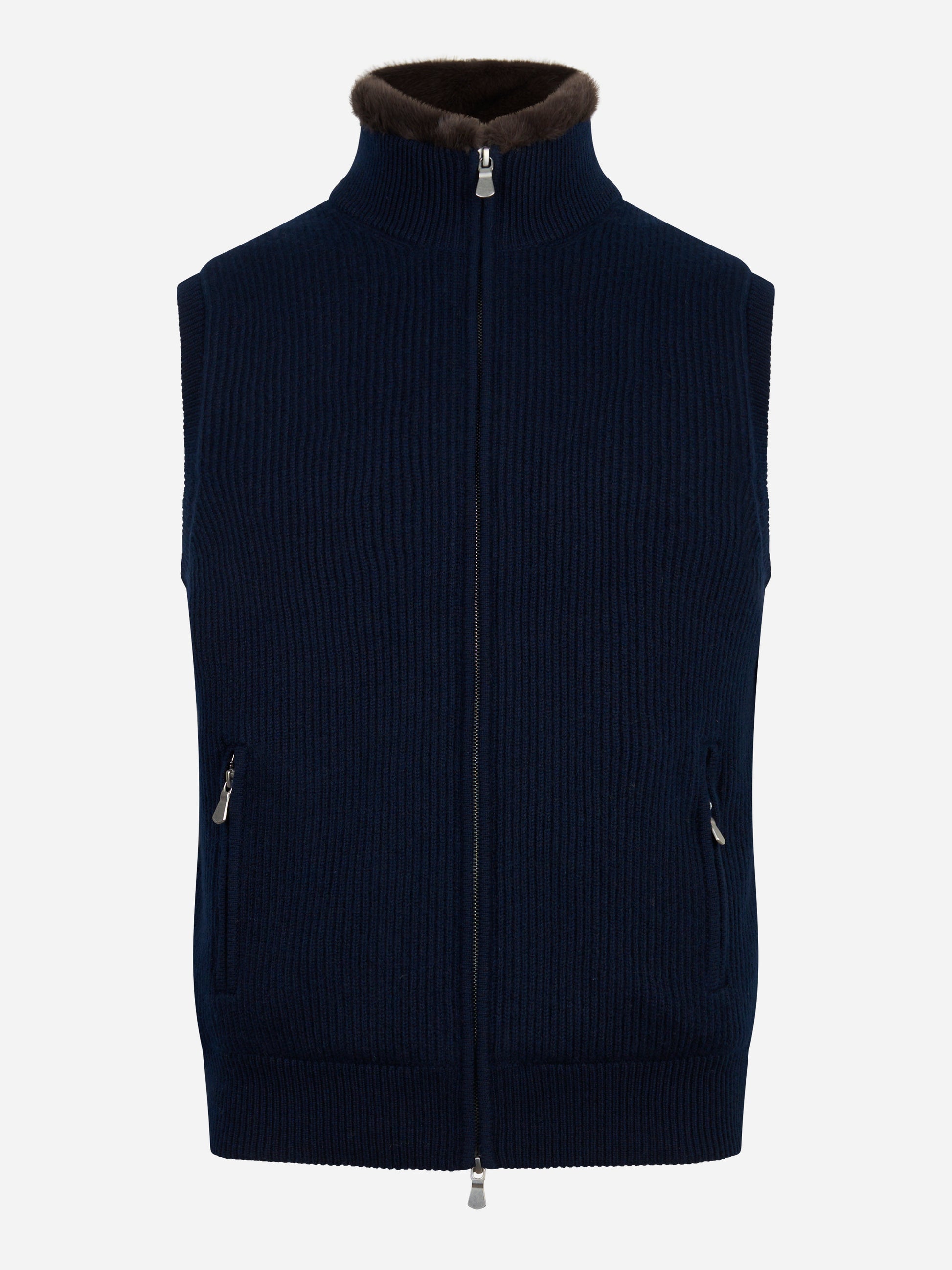 Gilet in cashmere con interno in ecofur blu