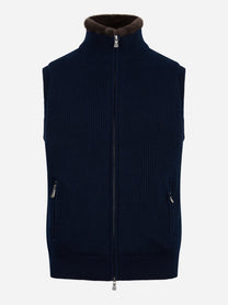 Gilet in cashmere con interno in ecofur blu