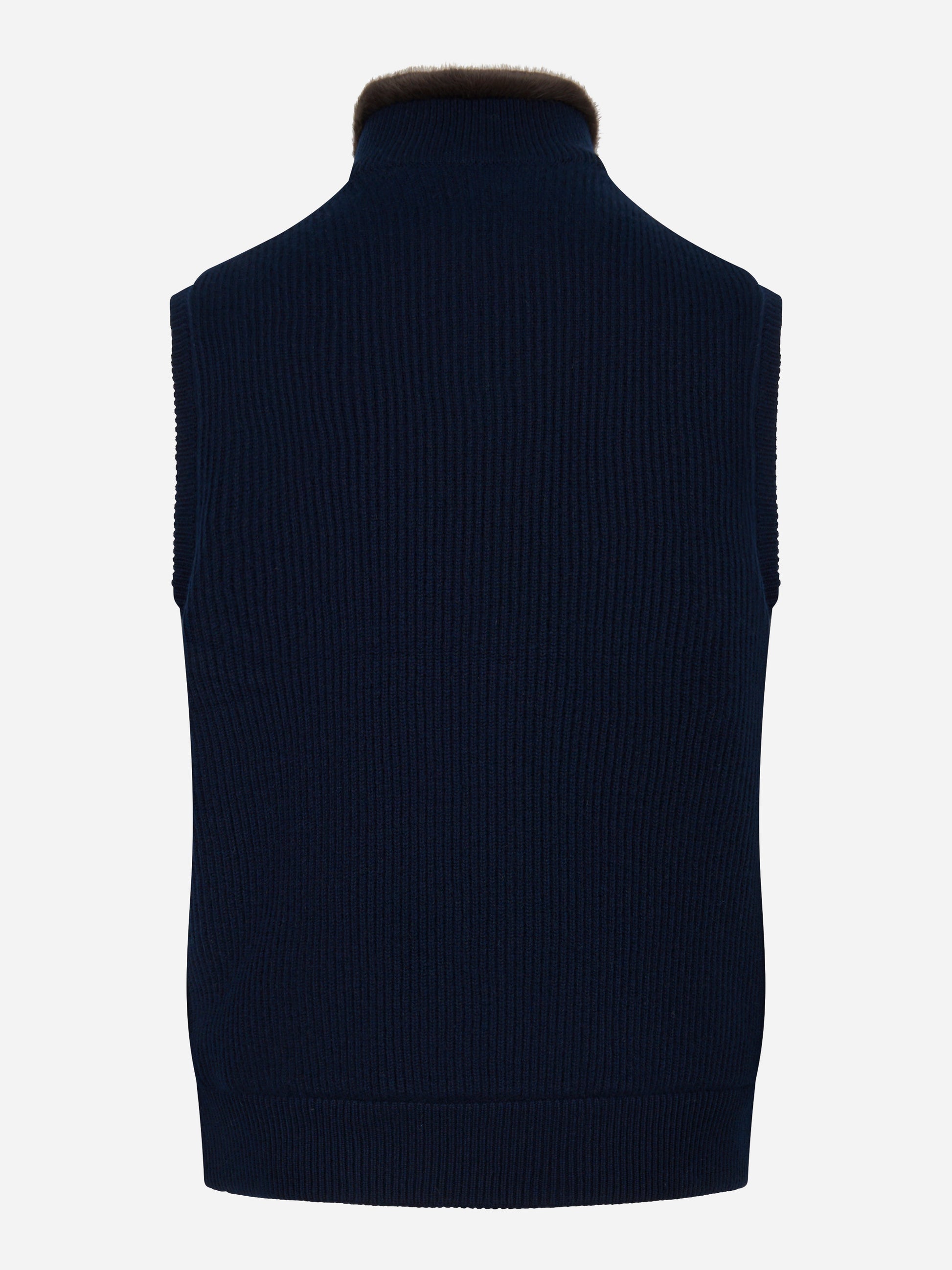 Gilet in cashmere con interno in ecofur blu