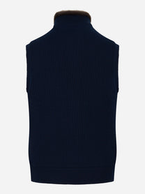 Gilet in cashmere con interno in ecofur blu