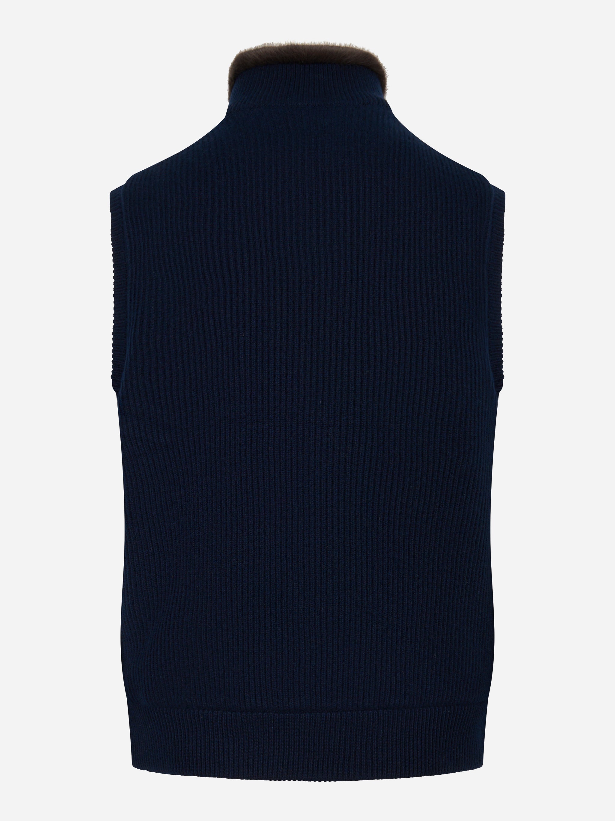 Gilet in cashmere con interno in ecofur blu