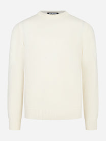 Maglia girocollo bianca in lana merinos finezza