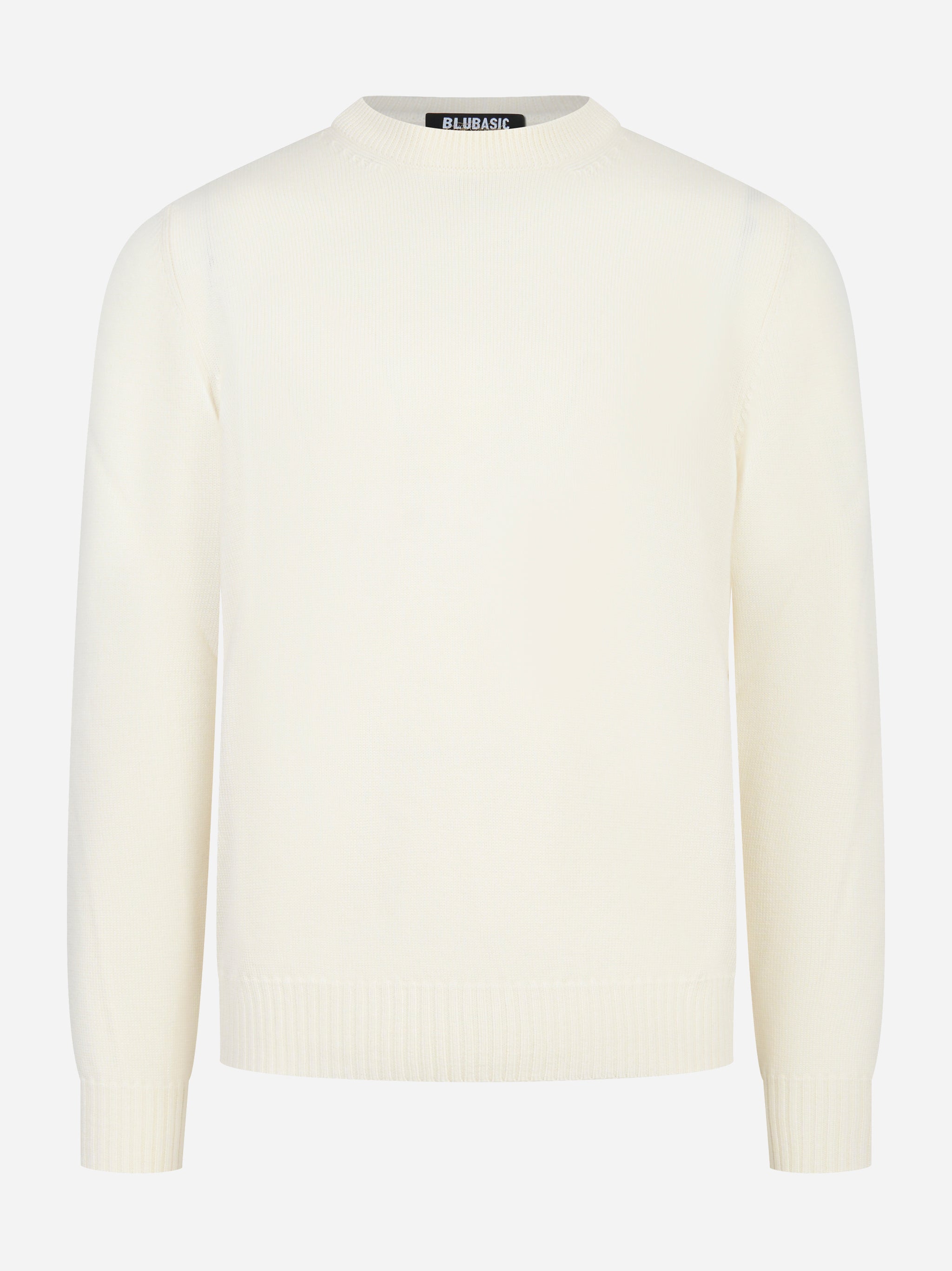 Maglia girocollo bianca in lana merinos finezza