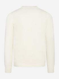 Maglia girocollo bianca in lana merinos finezza