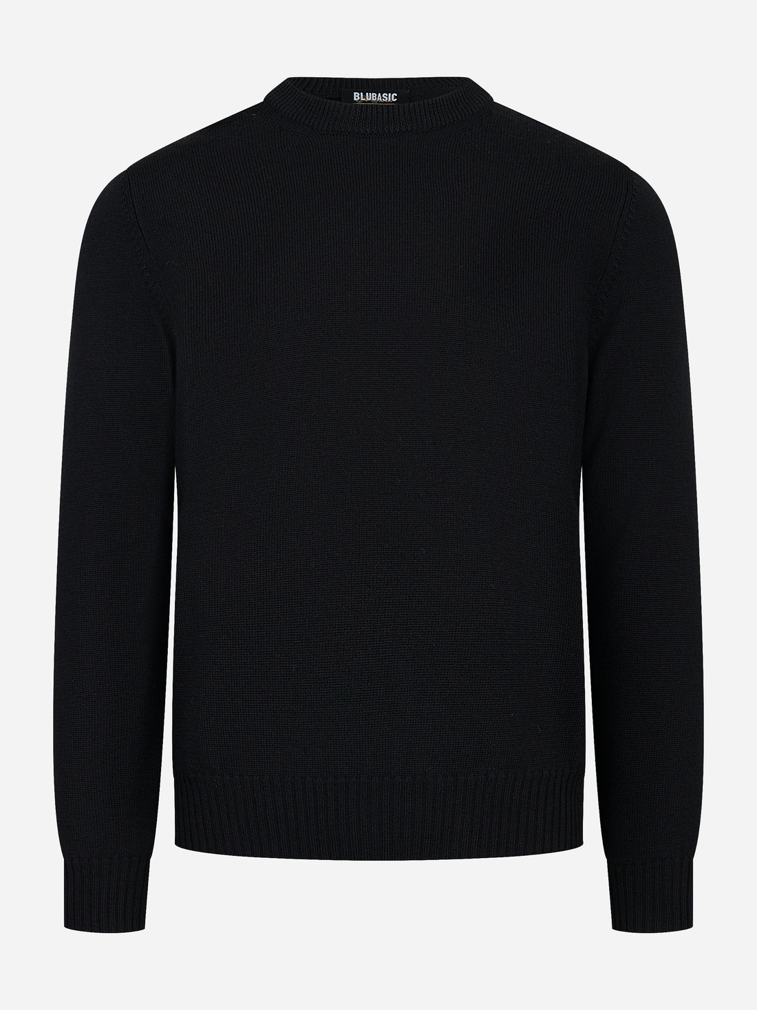 Maglia girocollo nera in lana merinos finezza 7