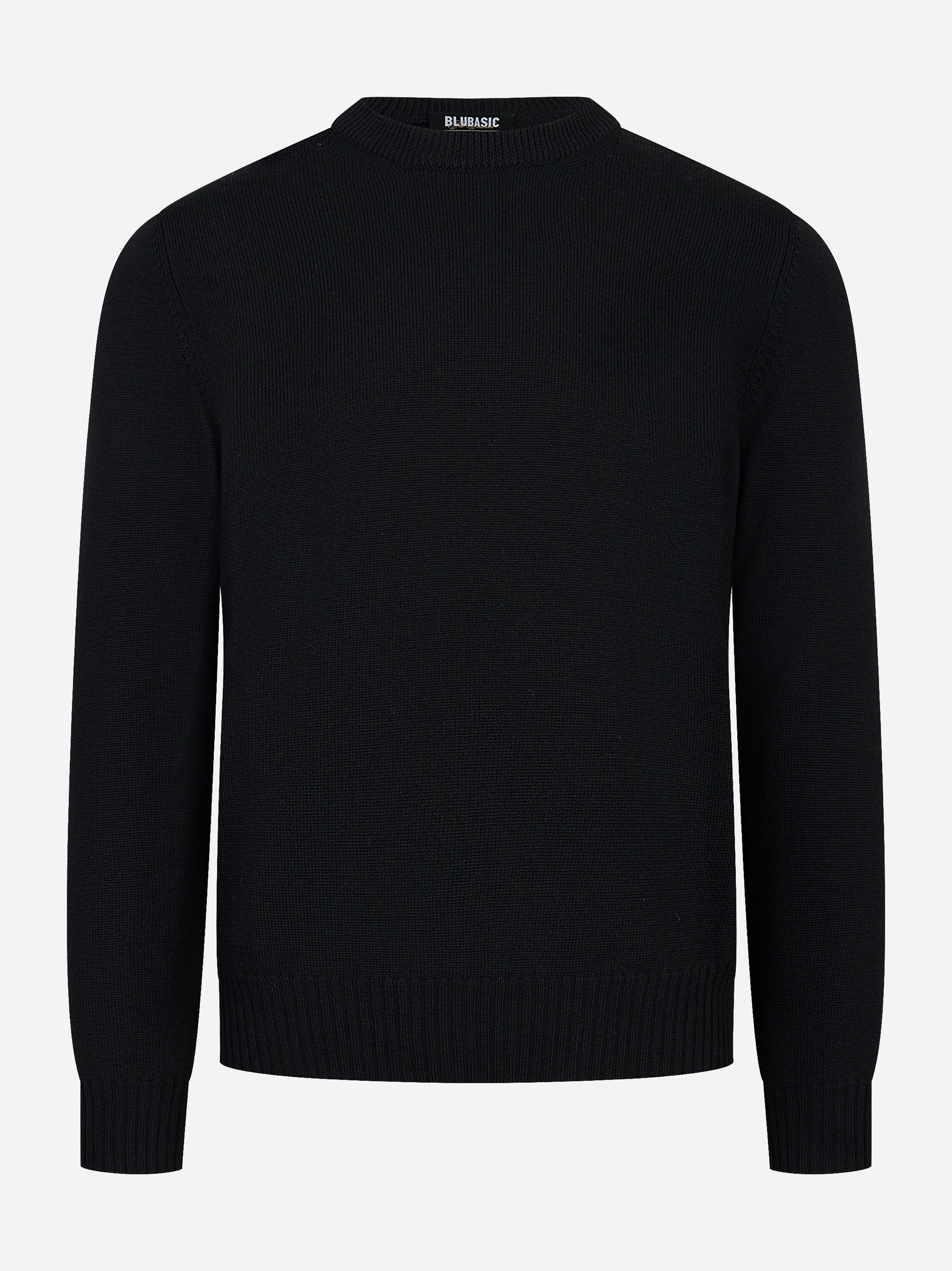 Maglia girocollo nera in lana merinos finezza 7