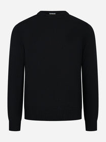 Maglia girocollo nera in lana merinos finezza 7