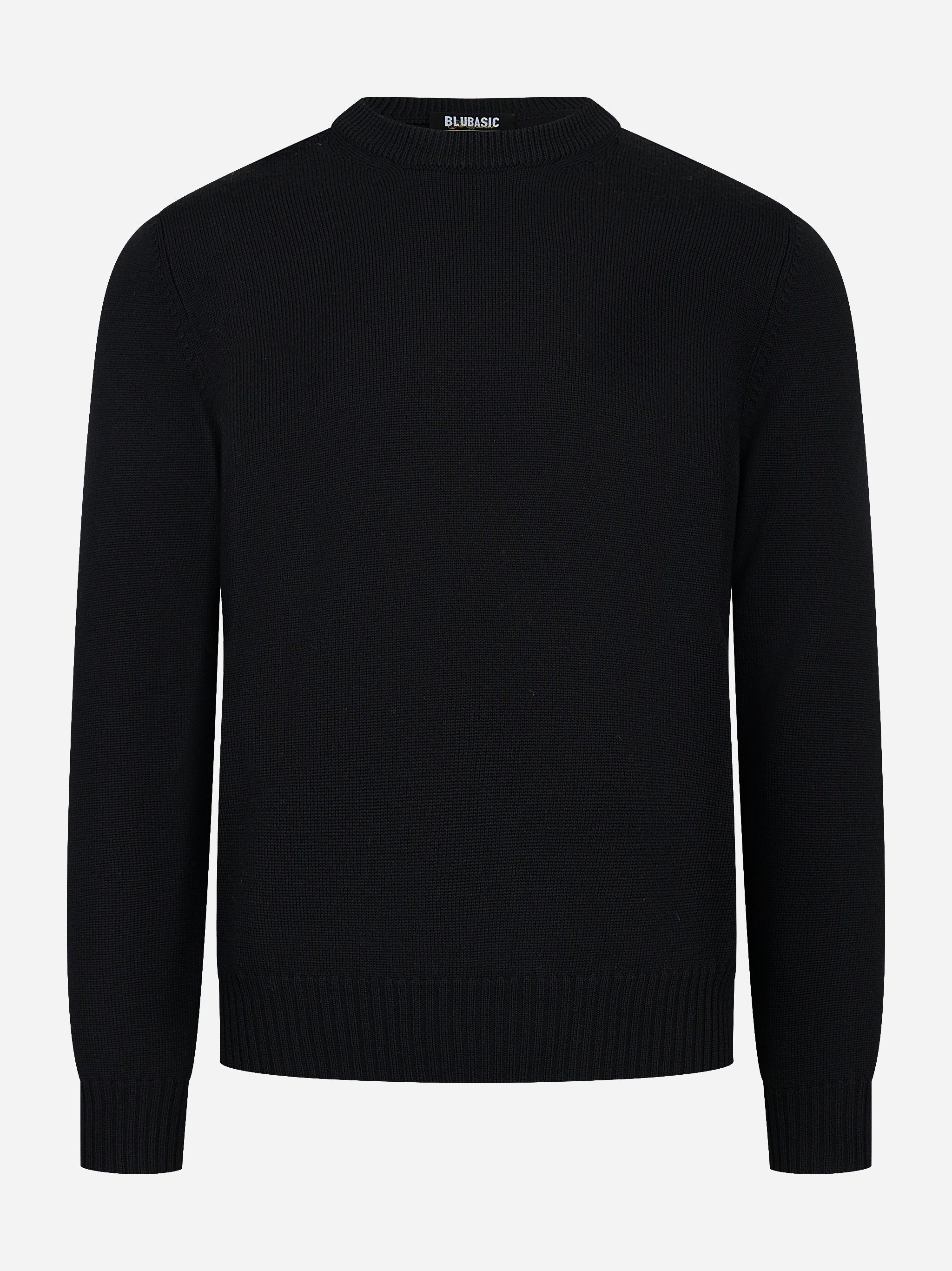 Maglia girocollo nera in lana merinos finezza 7