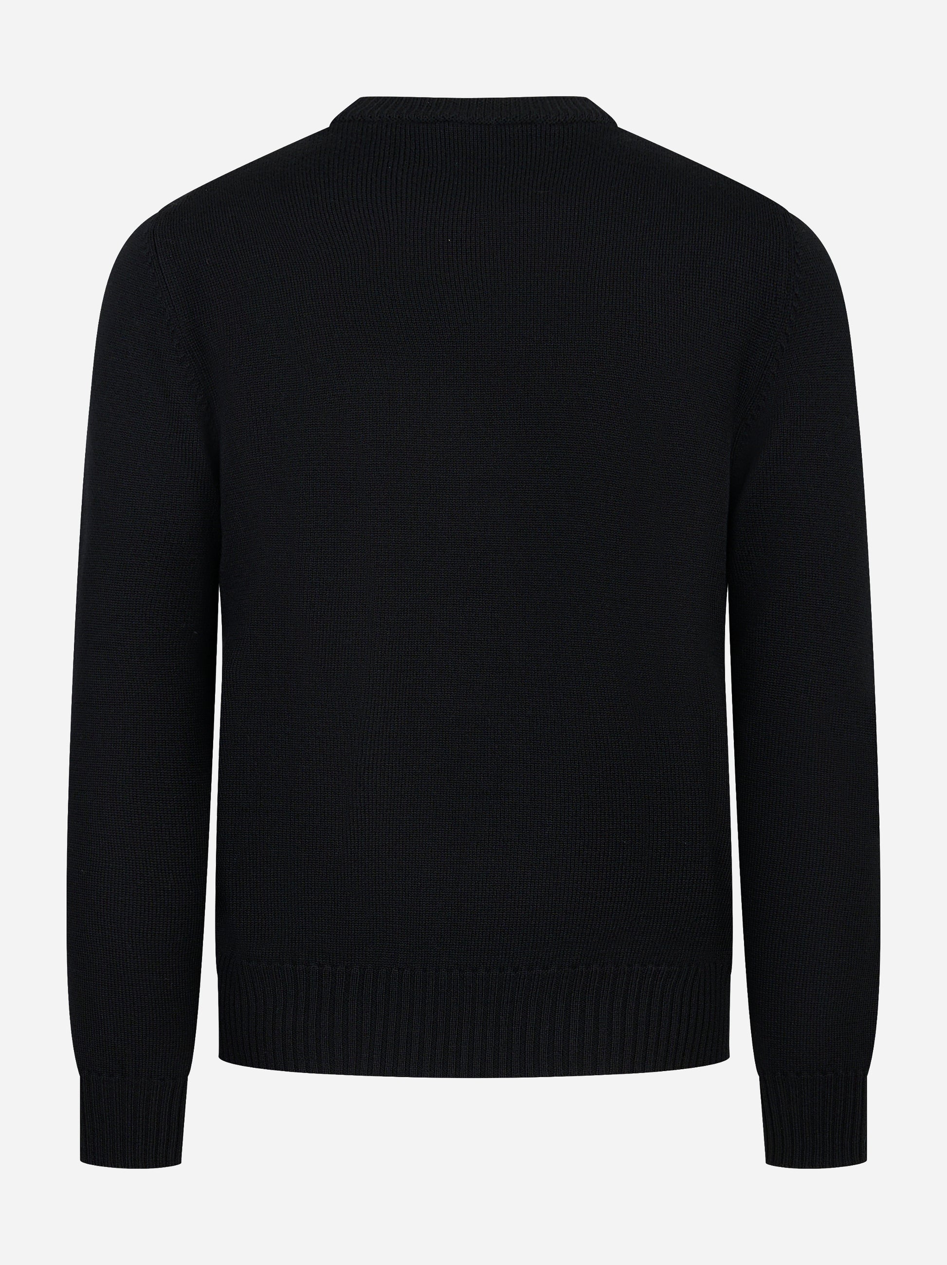 Maglia girocollo nera in lana merinos finezza 7