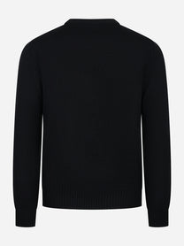 Maglia girocollo nera in lana merinos finezza 7