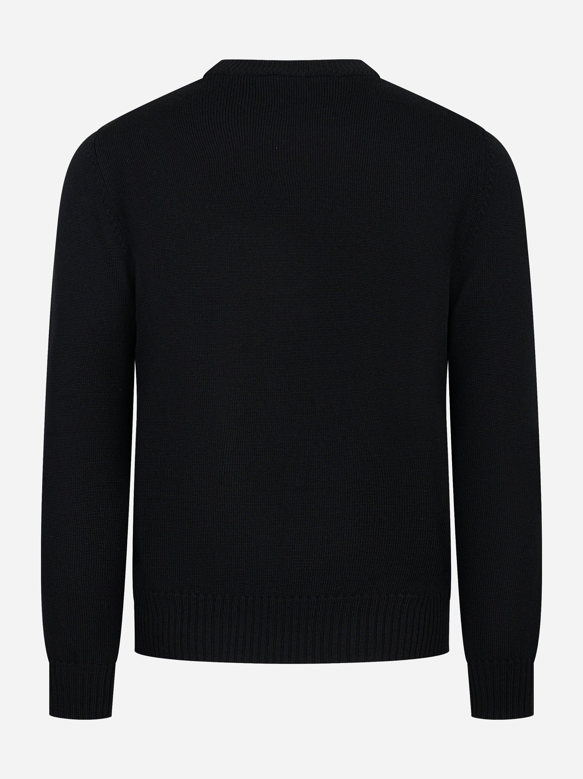 Maglia girocollo nera in lana merinos finezza 7