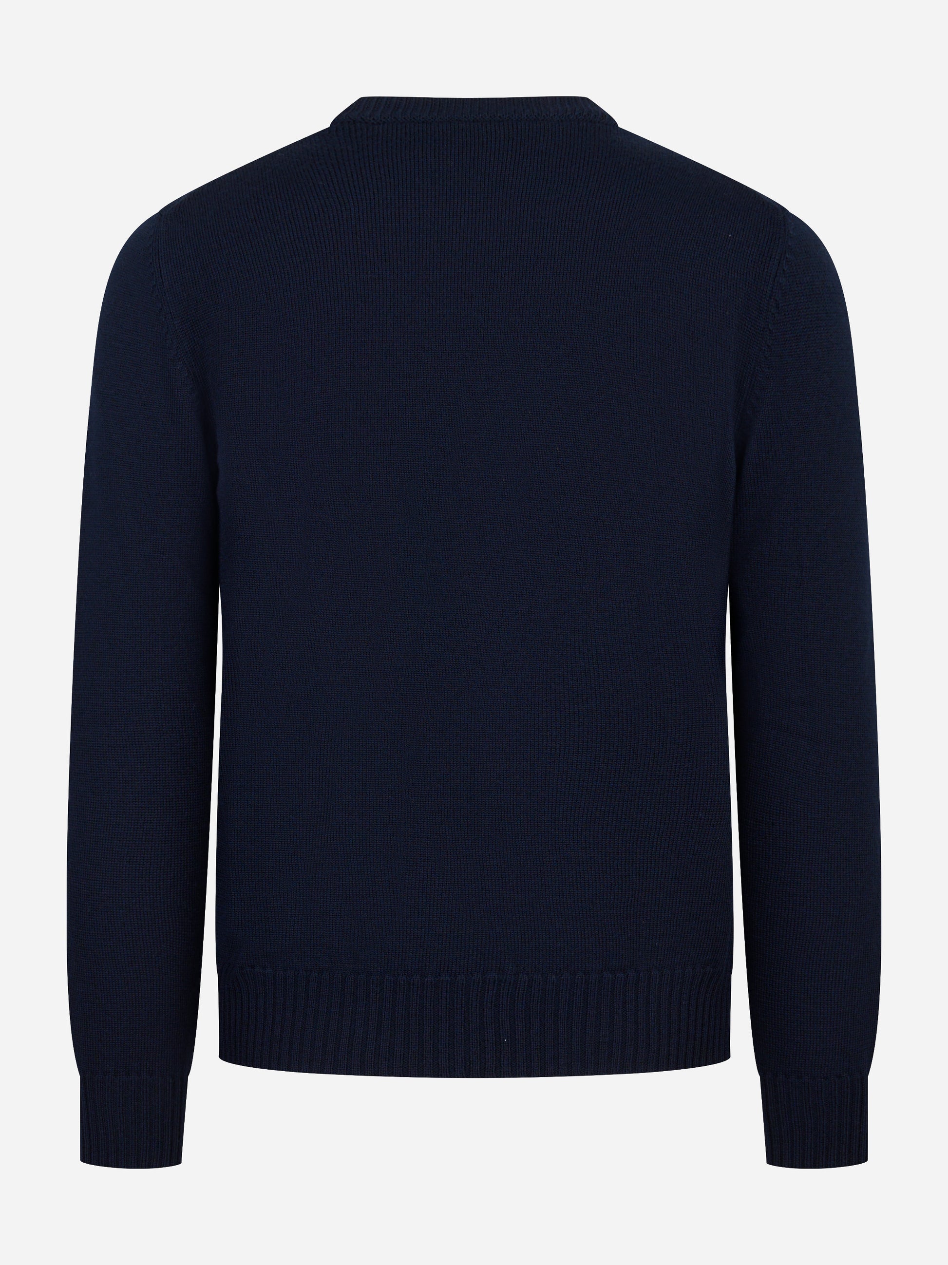 Maglia girocollo blu in lana merinos finezza 7