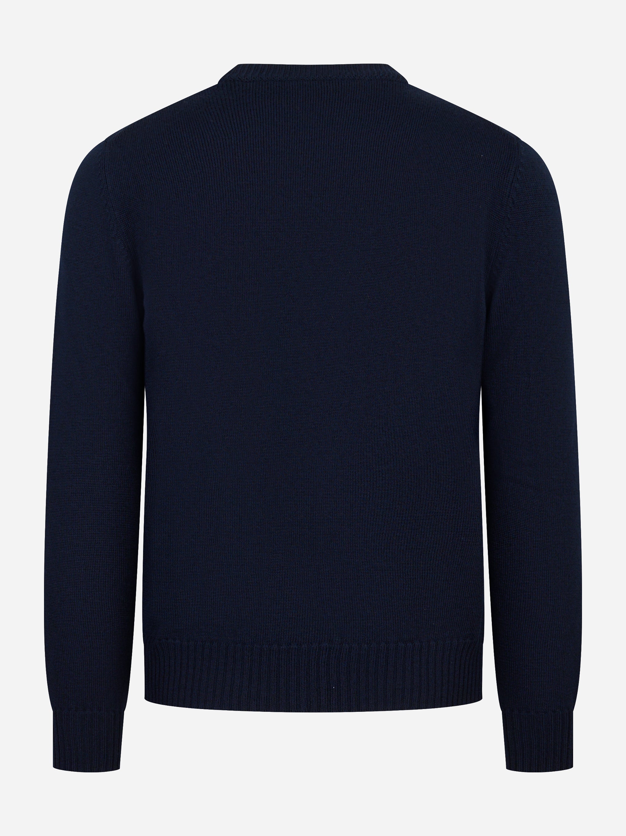 Maglia girocollo blu in lana merinos finezza 7