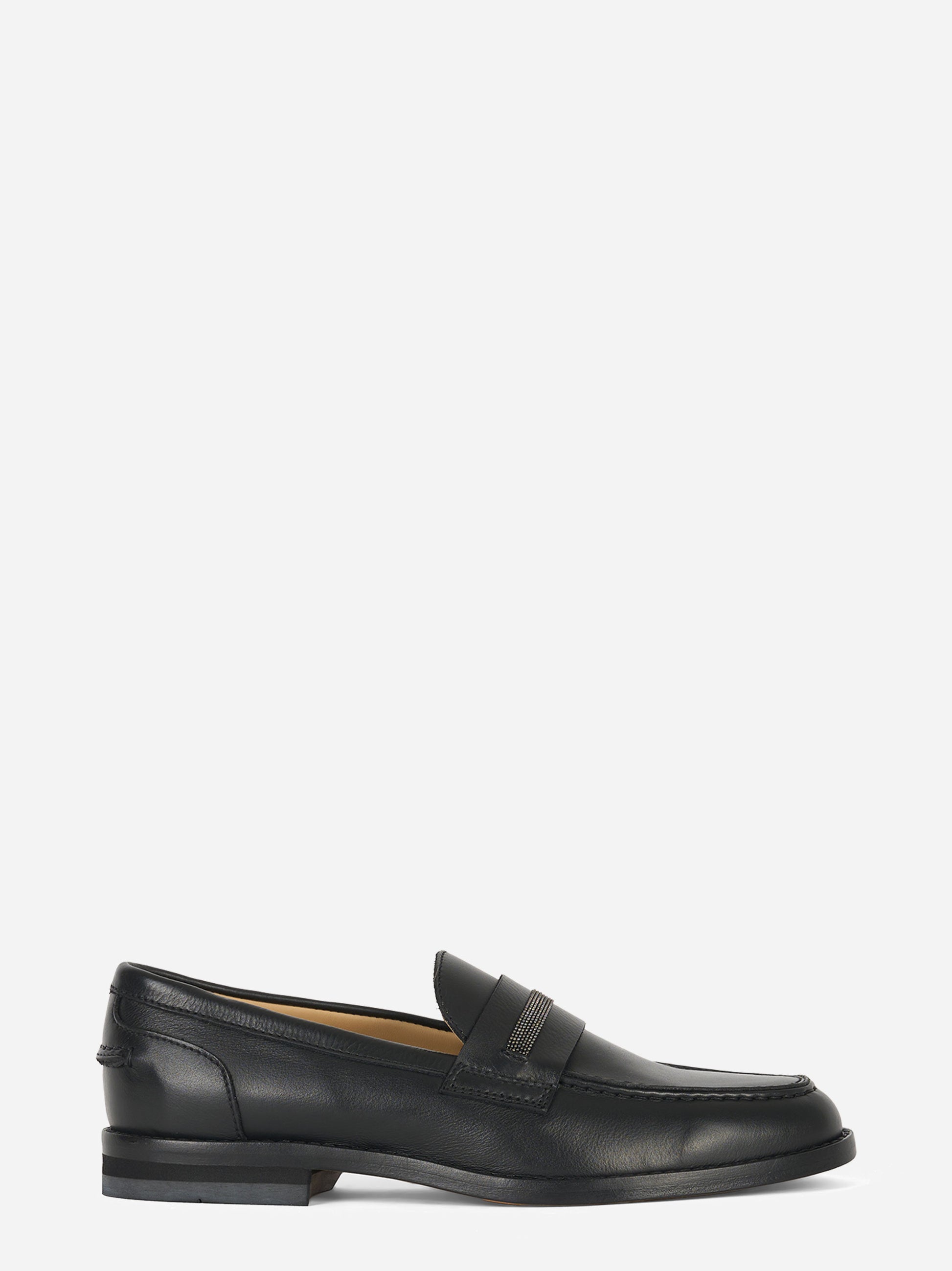 Mocassino in pelle con fascia in monile Nero