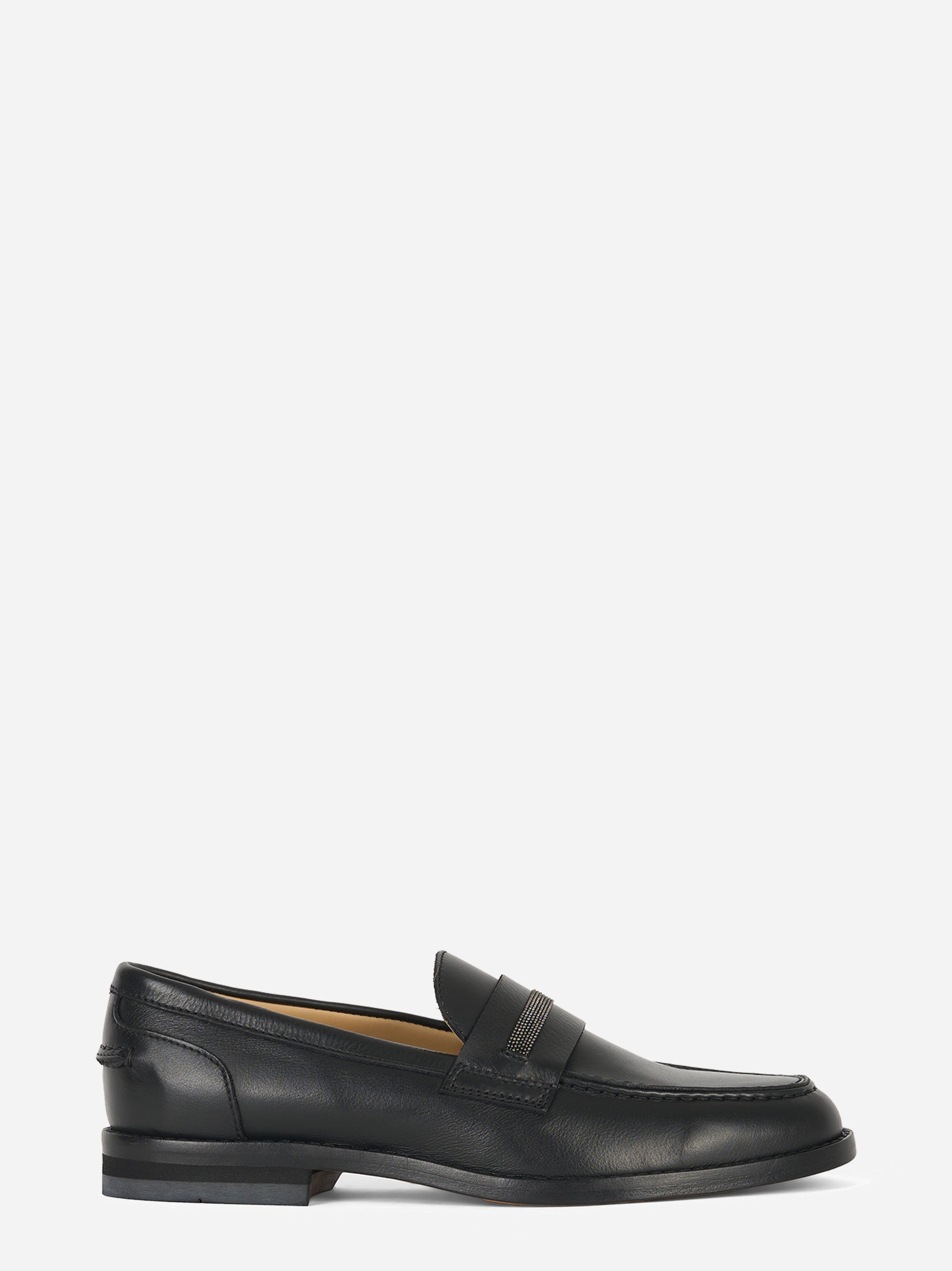 Mocassino in pelle con fascia in monile Nero
