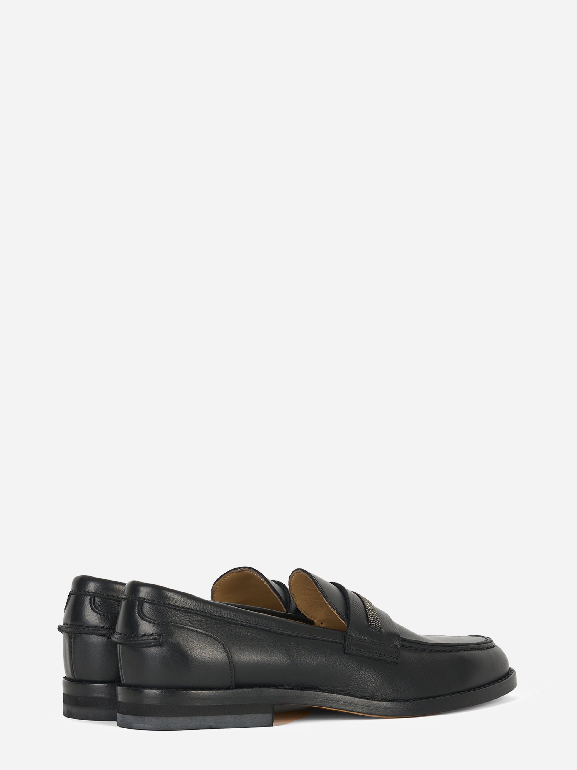 Mocassino in pelle con fascia in monile Nero