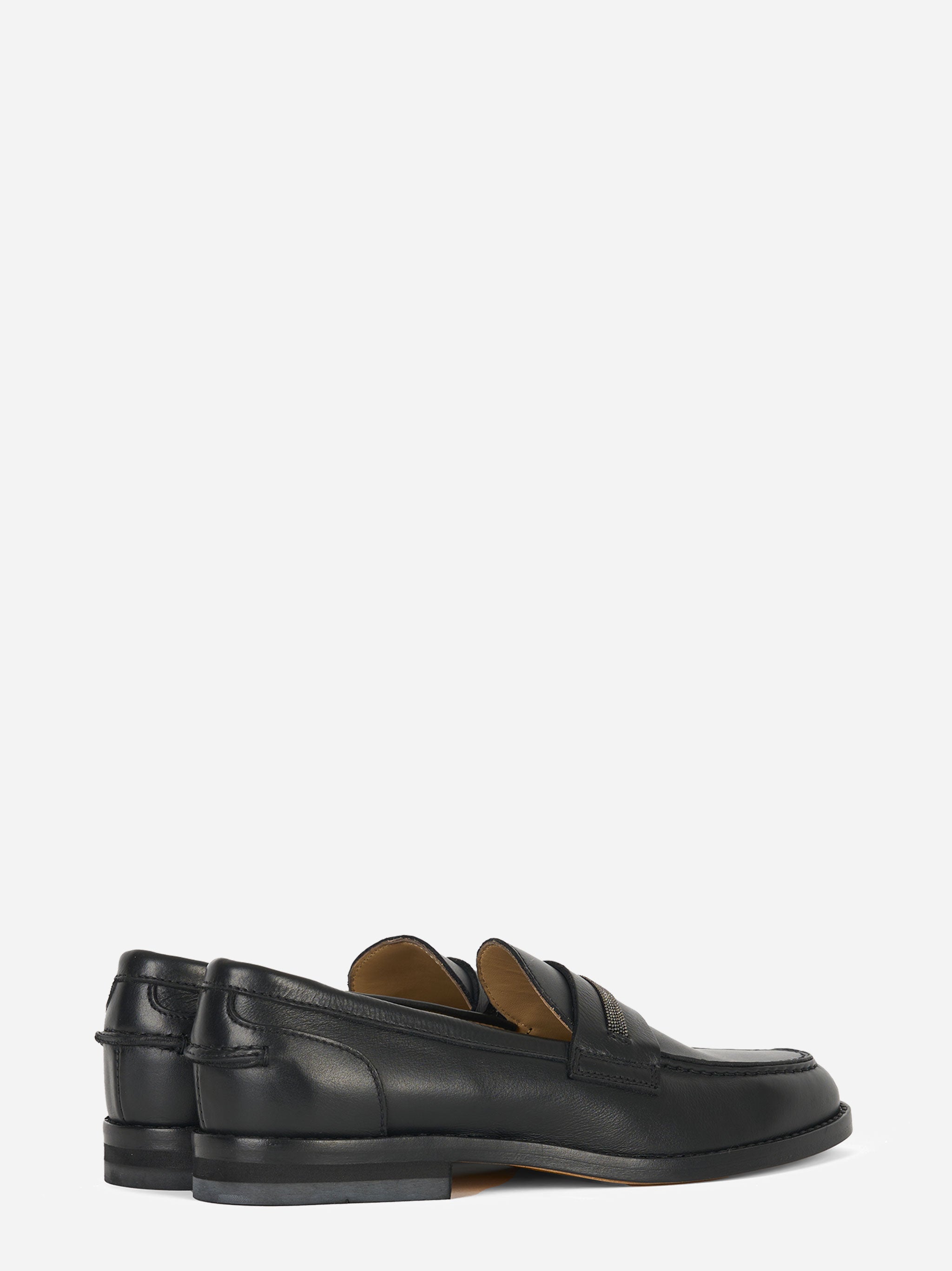 Mocassino in pelle con fascia in monile Nero
