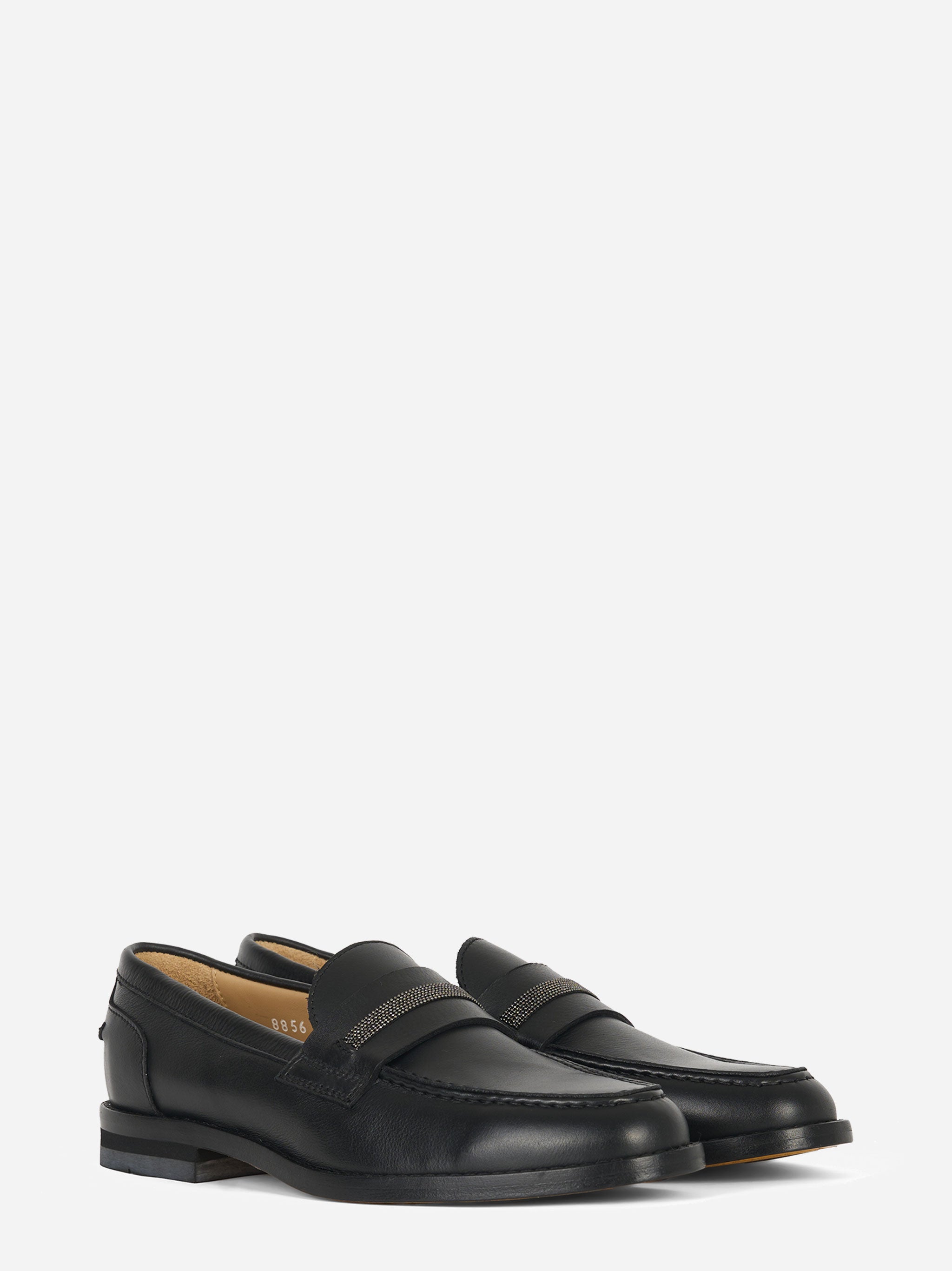 Mocassino in pelle con fascia in monile Nero