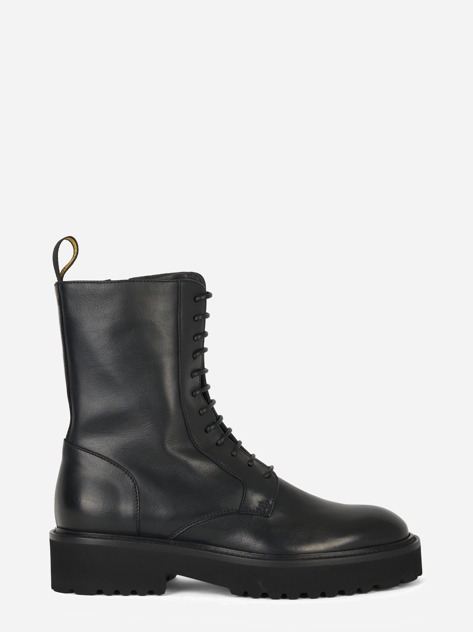 Stivale allacciato in pelle con zip laterale Nero