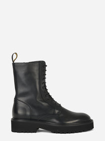 Stivale allacciato in pelle con zip laterale Nero