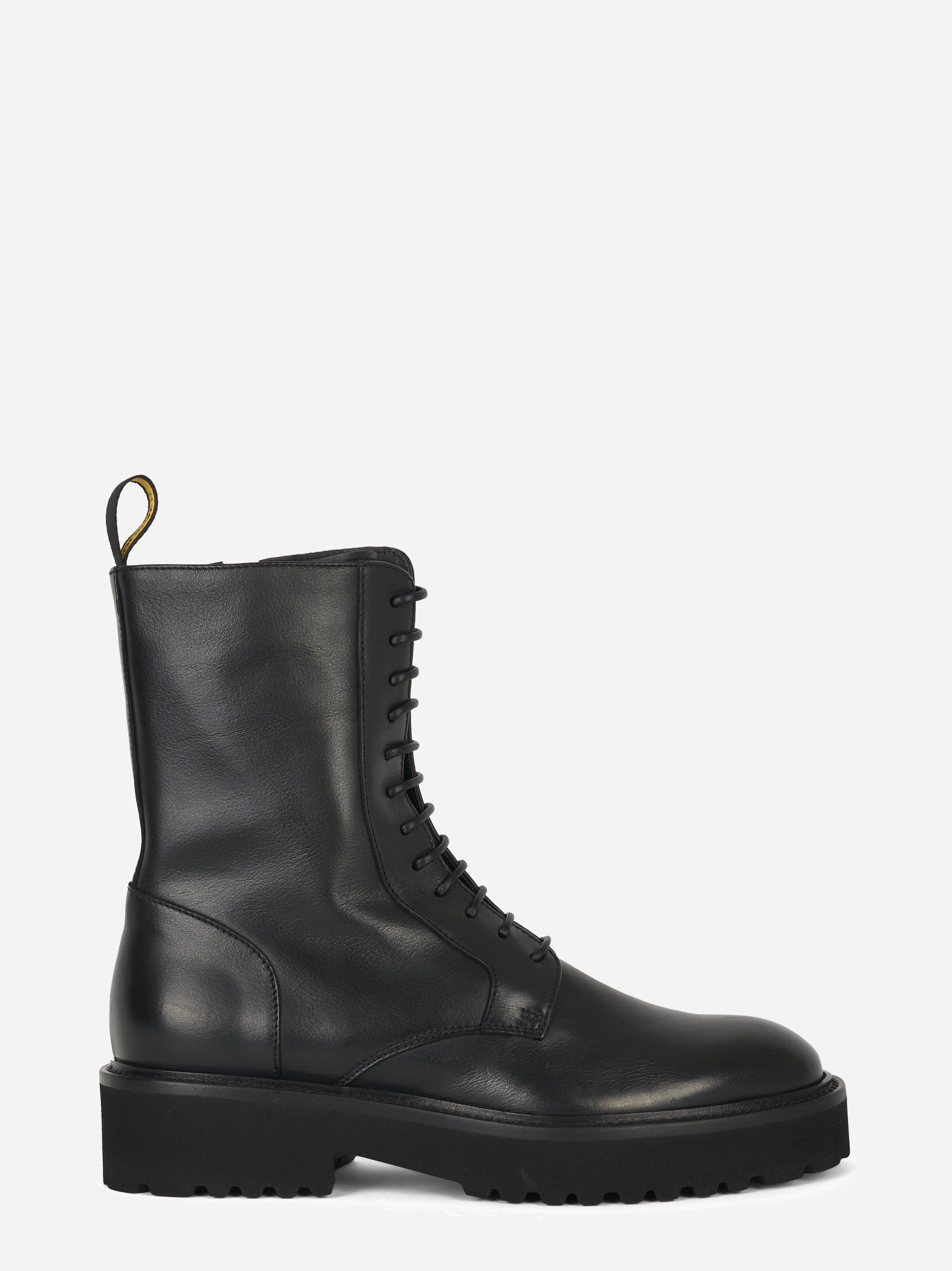 Stivale allacciato in pelle con zip laterale Nero