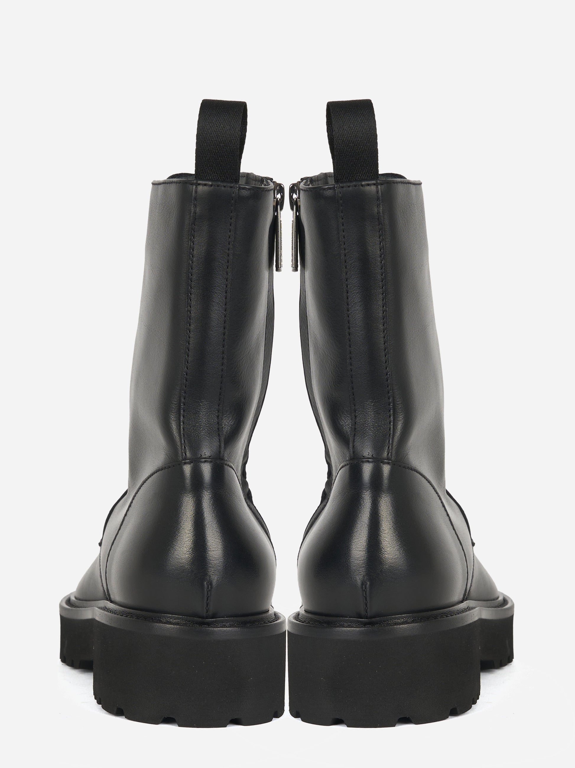 Stivale allacciato in pelle con zip laterale Nero