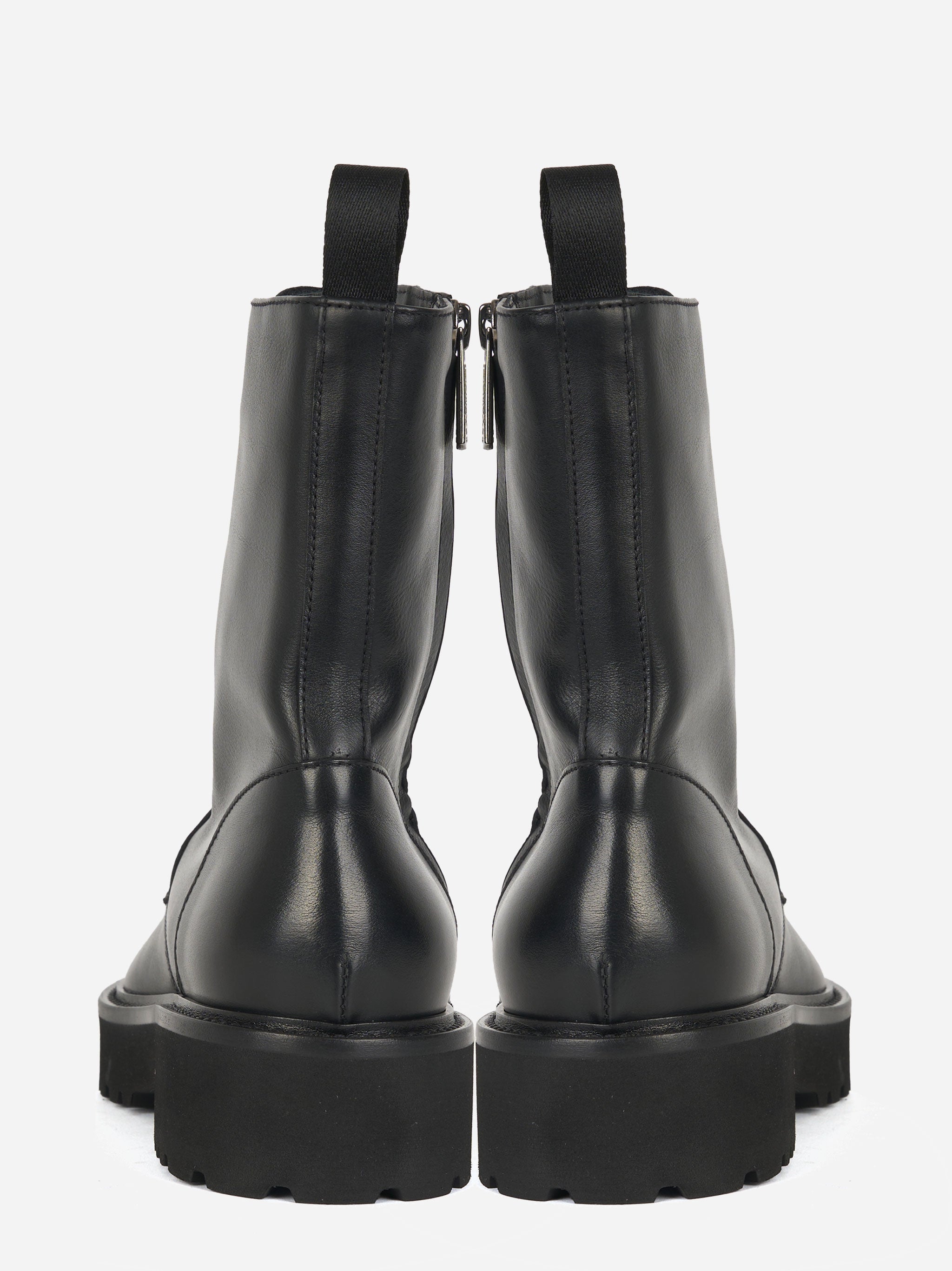 Stivale allacciato in pelle con zip laterale Nero