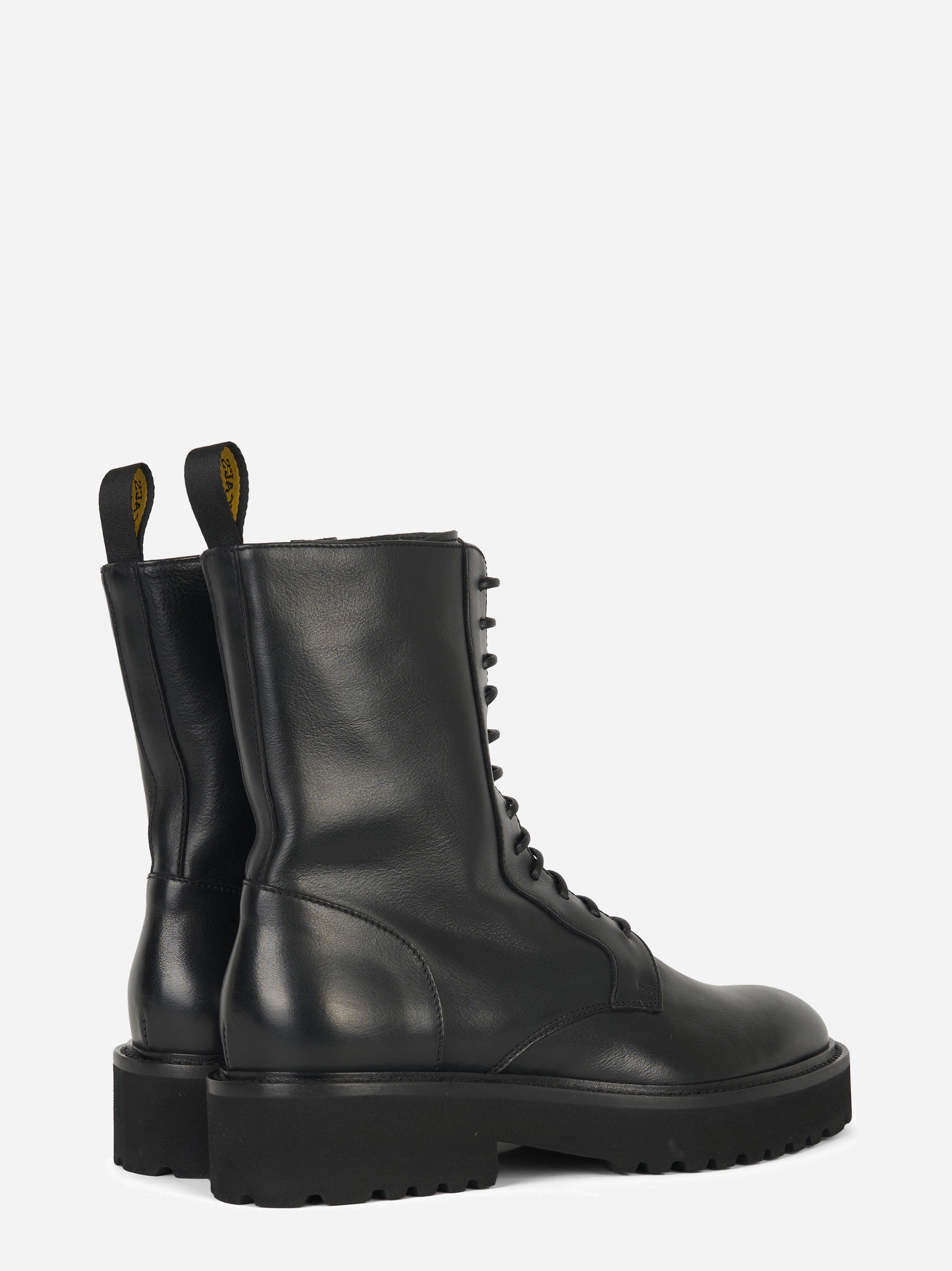 Stivale allacciato in pelle con zip laterale Nero