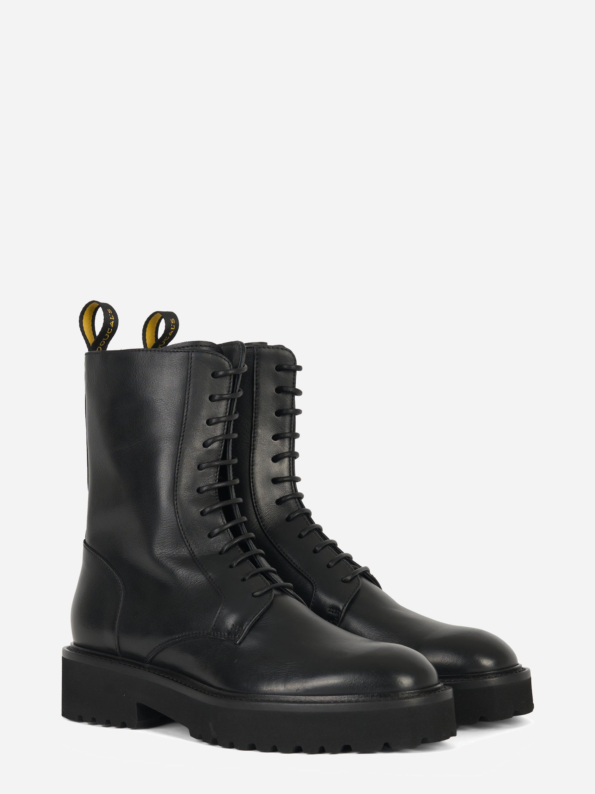 Stivale allacciato in pelle con zip laterale Nero