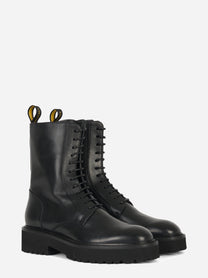 Stivale allacciato in pelle con zip laterale Nero