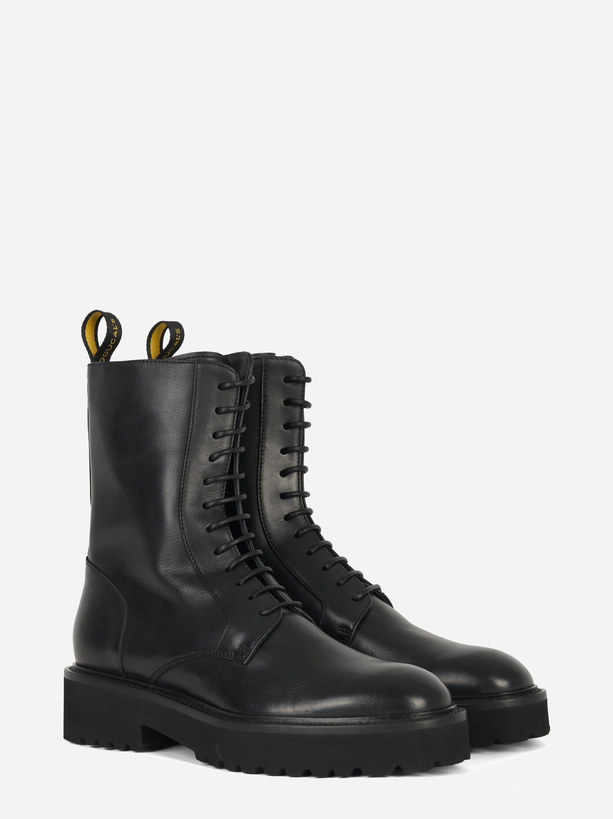 Stivale allacciato in pelle con zip laterale Nero