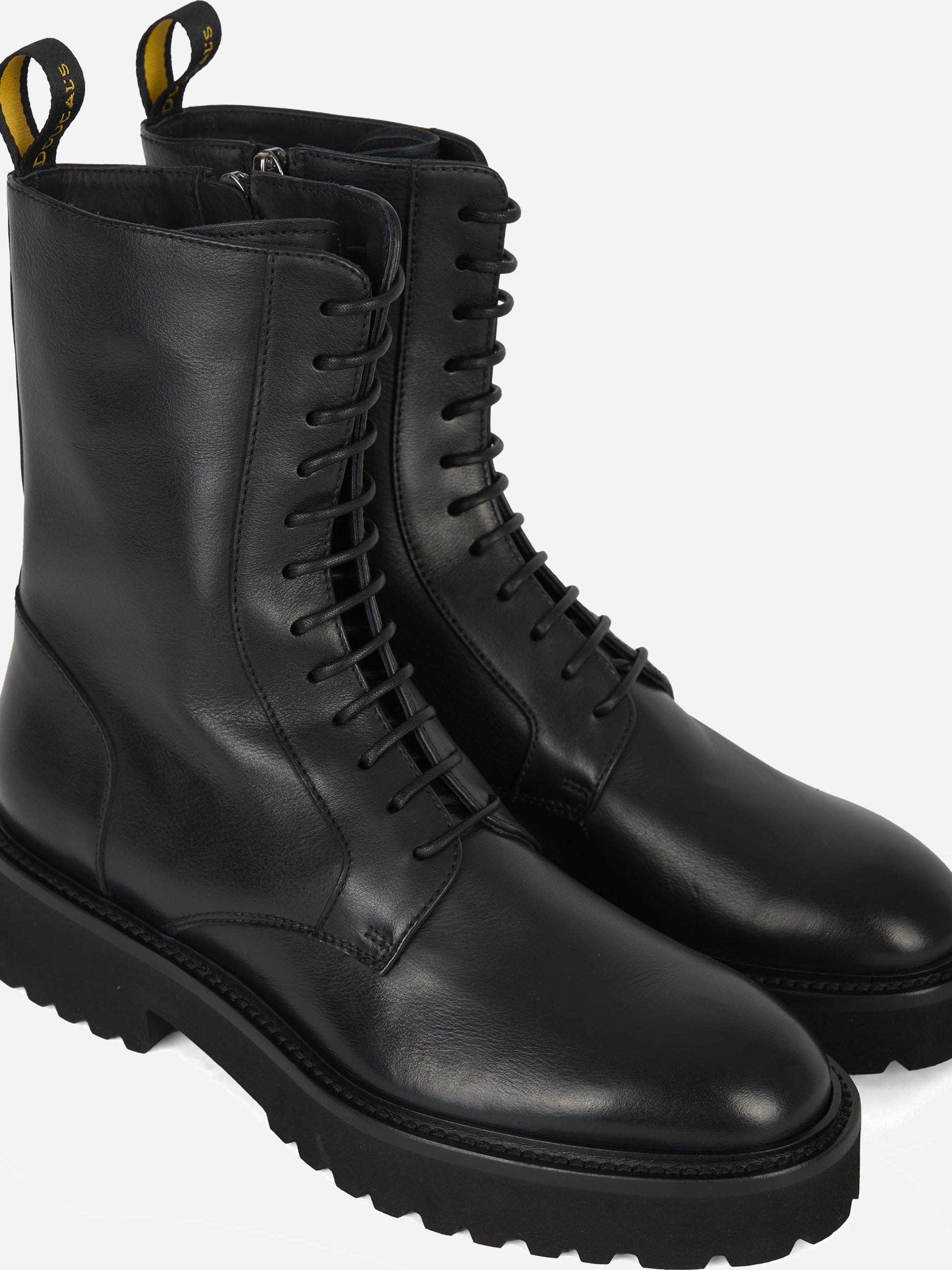 Stivale allacciato in pelle con zip laterale Nero