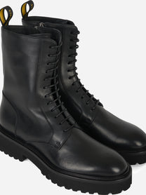 Stivale allacciato in pelle con zip laterale Nero