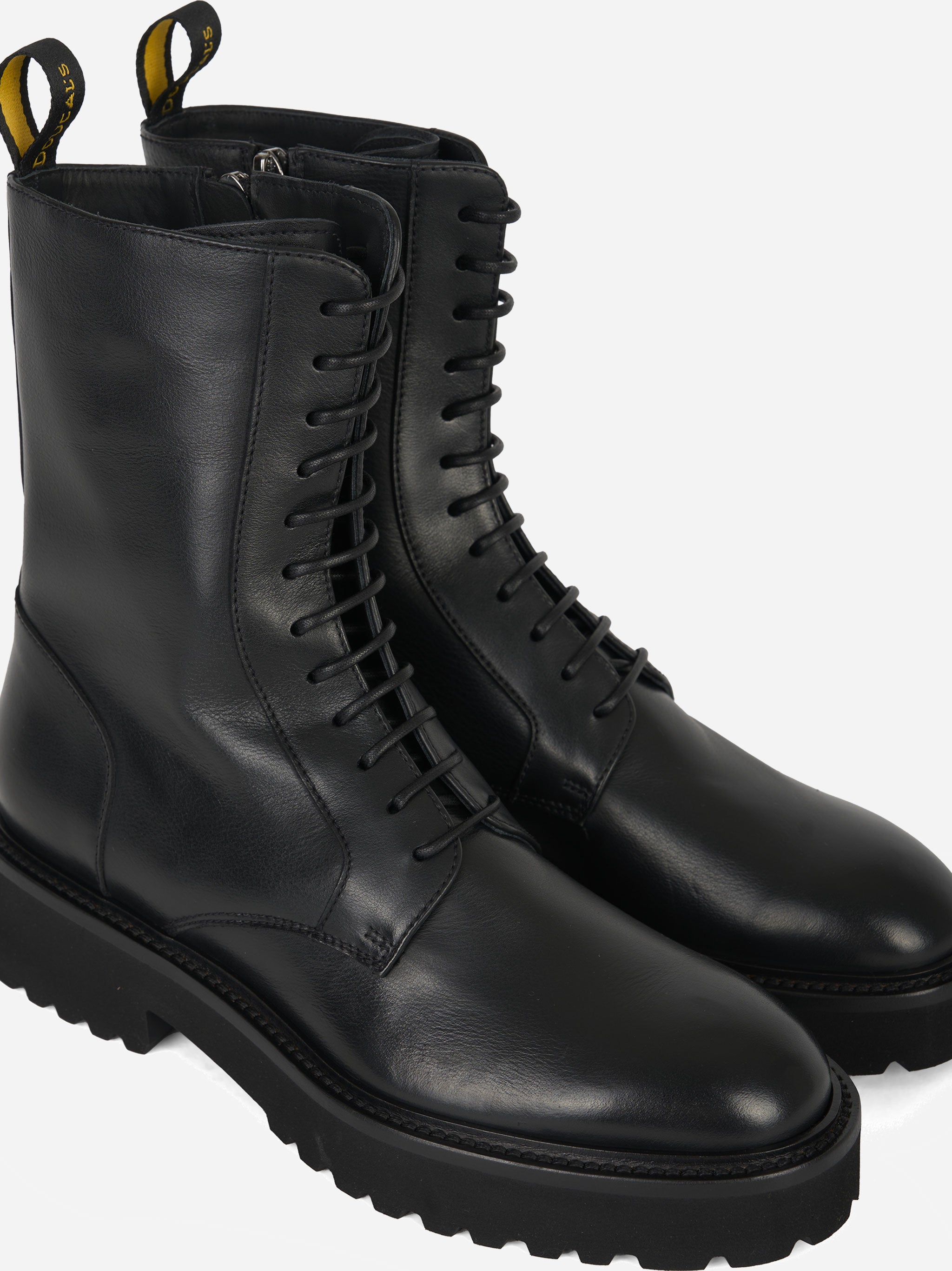 Stivale allacciato in pelle con zip laterale Nero