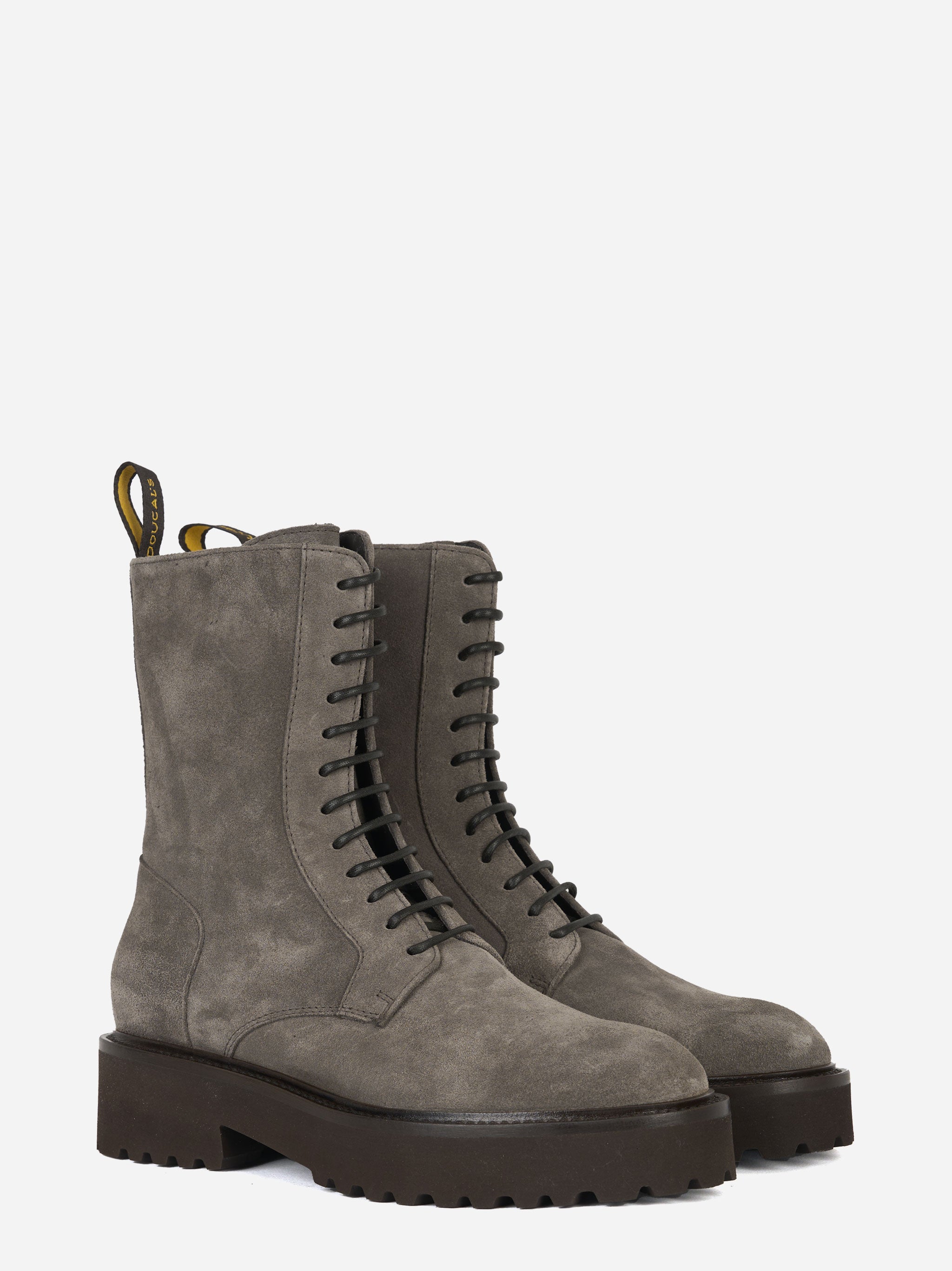 Stivale allacciato in suede con zip laterale Grigio