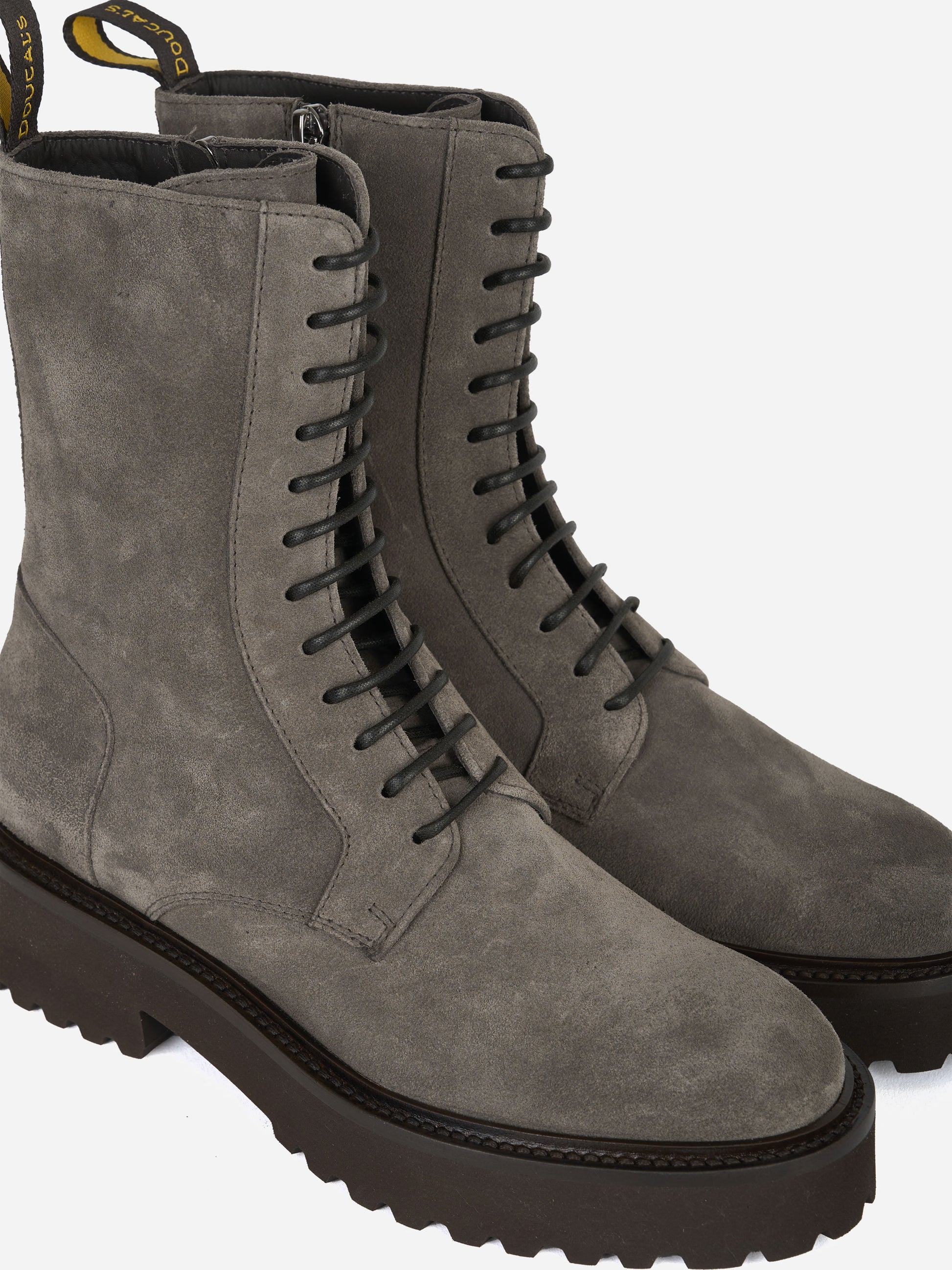 Stivale allacciato in suede con zip laterale Grigio