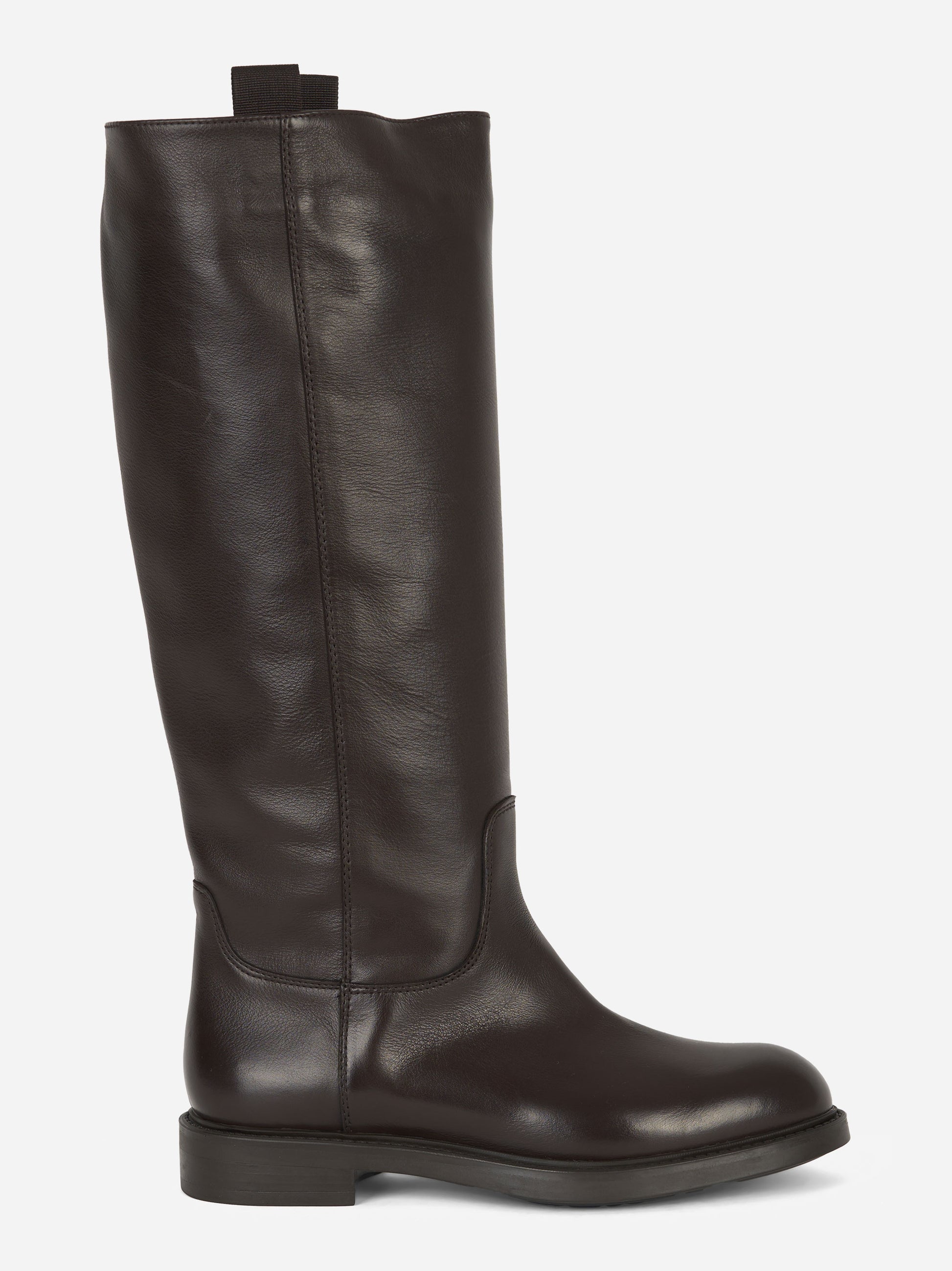 Stivale alto in pelle con fondo gomma Marrone
