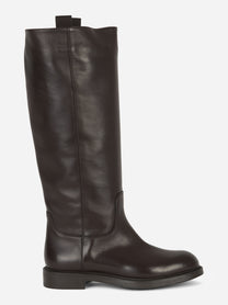 Stivale alto in pelle con fondo gomma Marrone