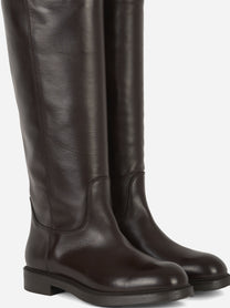 Stivale alto in pelle con fondo gomma Marrone