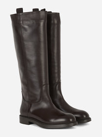 Stivale alto in pelle con fondo gomma Marrone