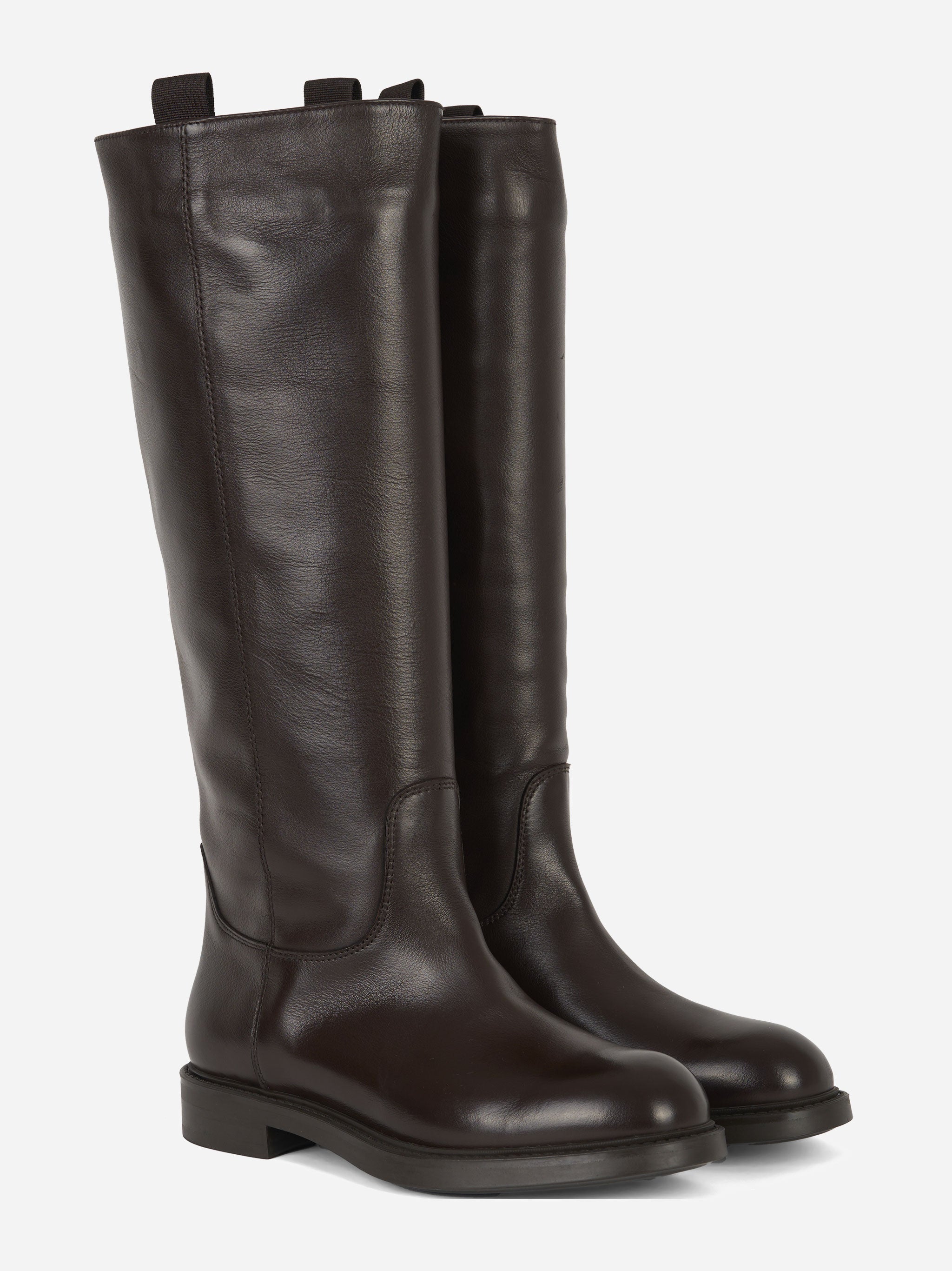 Stivale alto in pelle con fondo gomma Marrone