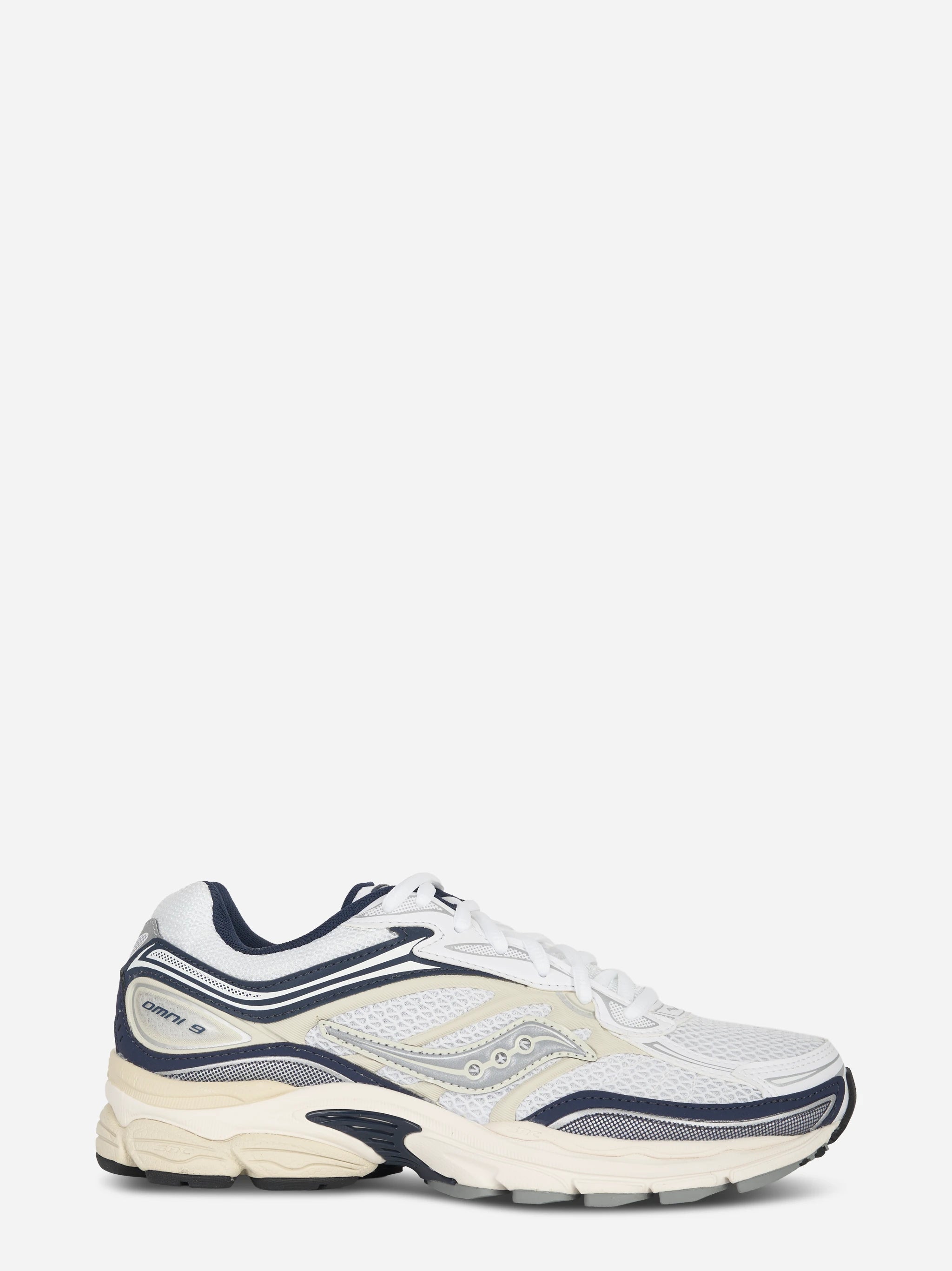 Sneakers Omni Pro Grid bianche con dettagli blu navy