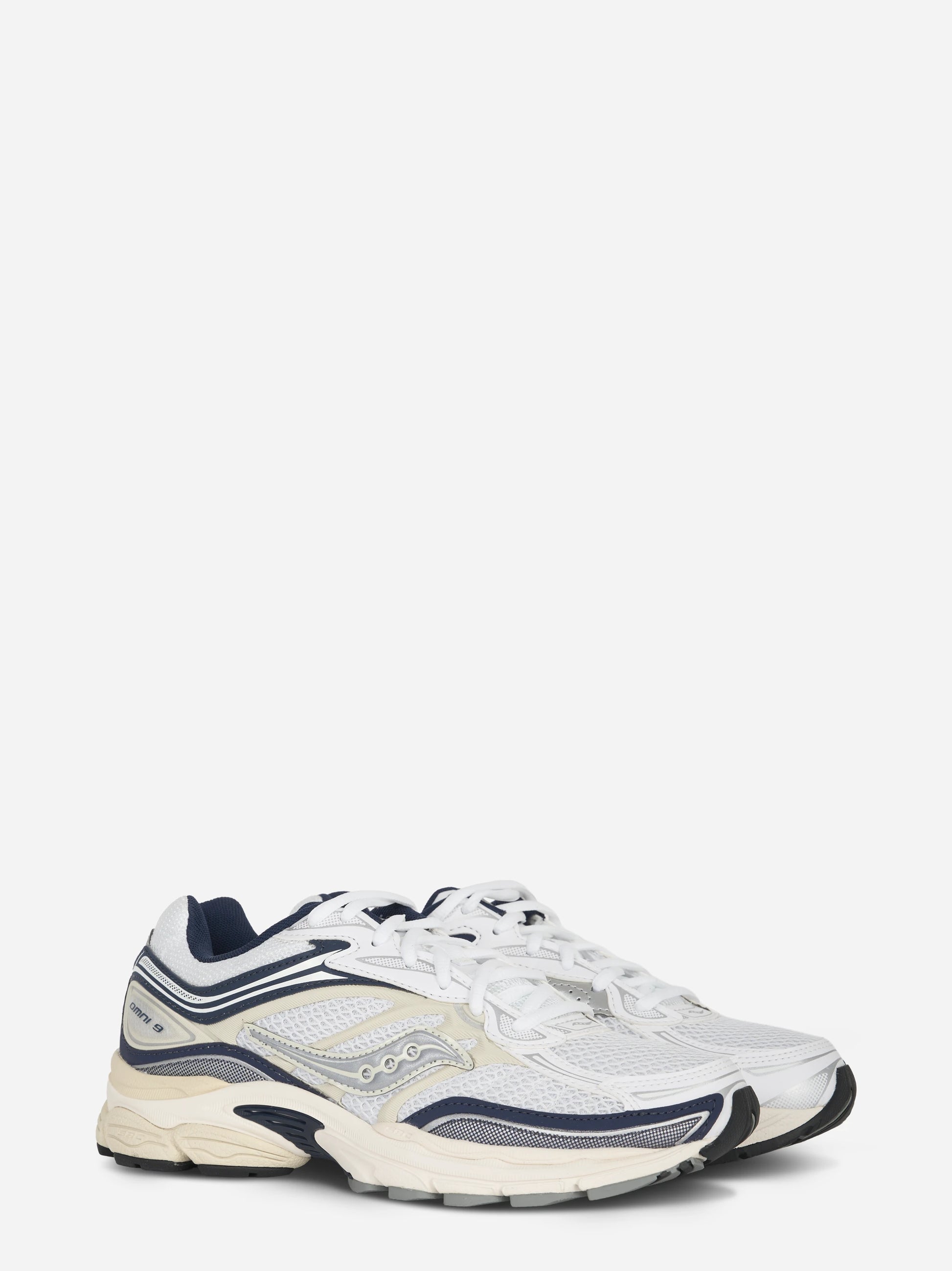 Sneakers Omni Pro Grid bianche con dettagli blu navy